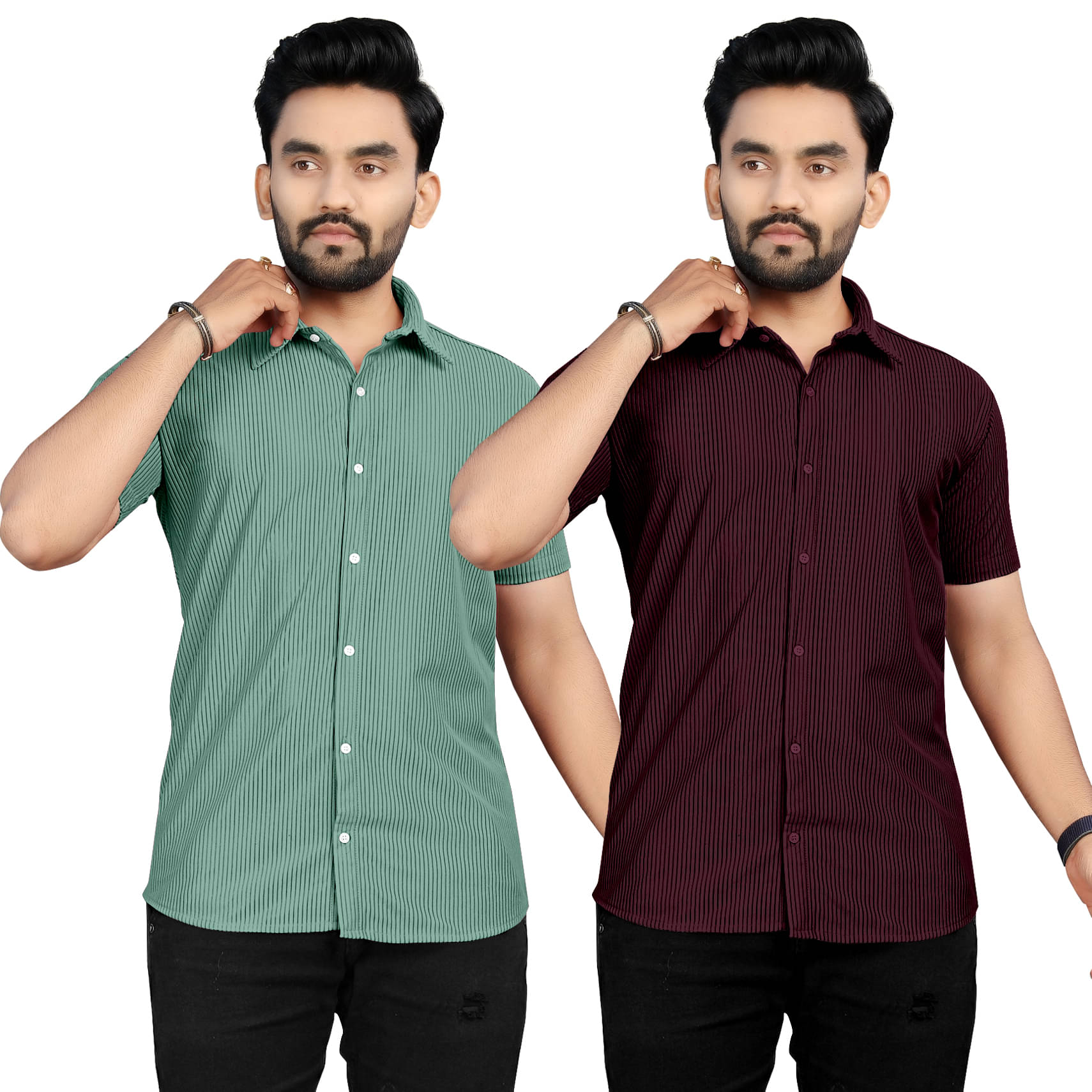 Fashionfricks Cotton Flex Regular Fit Striped Half Sleeves Men's Casual Shirt - Multicolor ( Pack of 2 ) Fashionfricks Cotton Flex Regular Fit Striped Half Sleeves Men's Casual Shirt - Multicolor ( Pack of 2 )