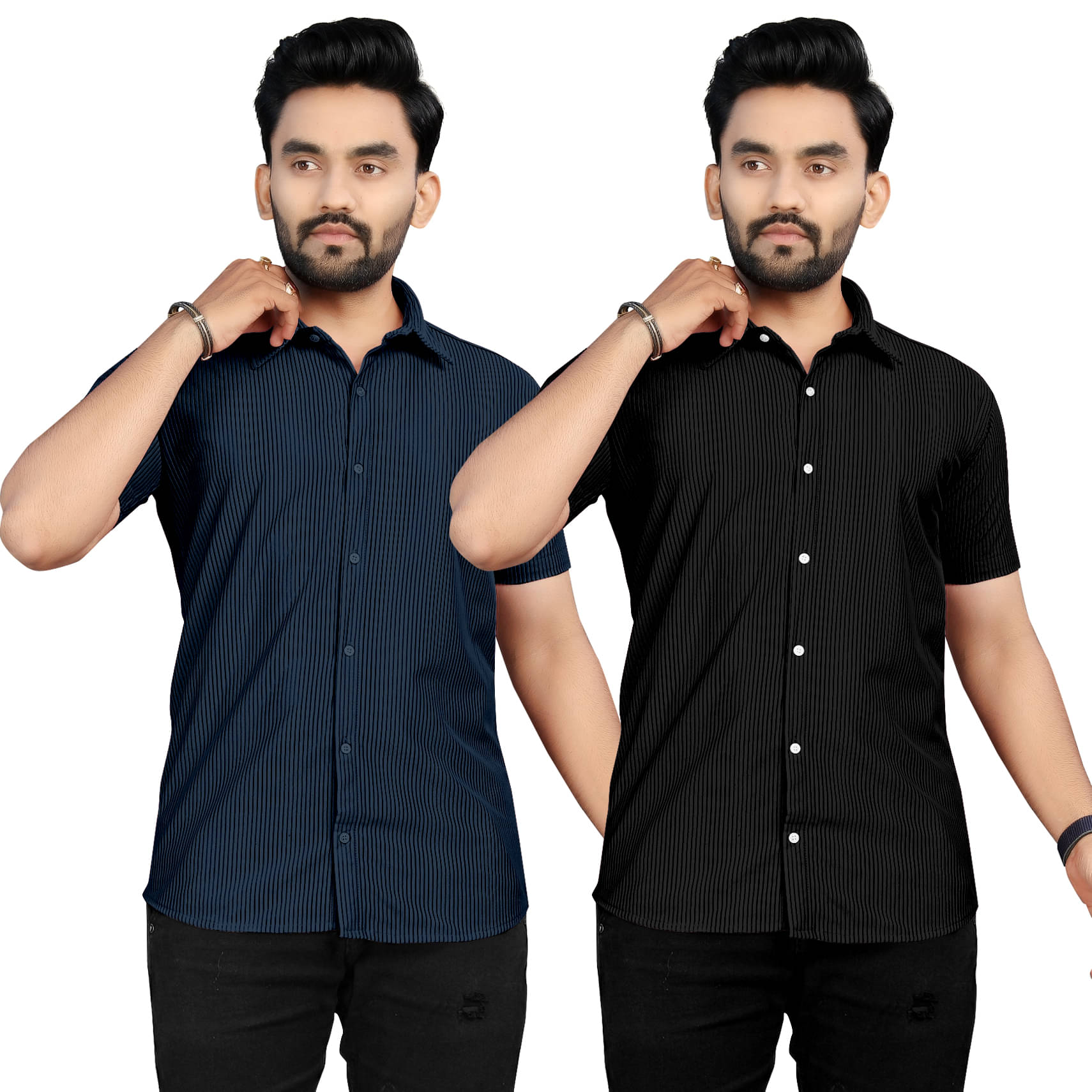     			Fashionfricks Cotton Flex Regular Fit Striped Half Sleeves Men's Casual Shirt - Multicolor ( Pack of 2 )