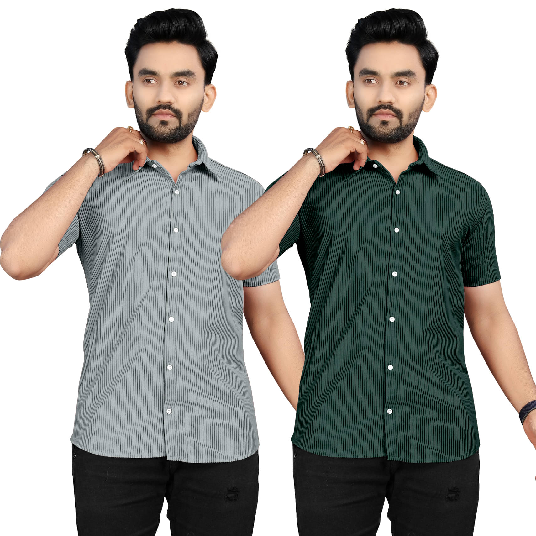 Fashionfricks Cotton Flex Regular Fit Striped Half Sleeves Men's Casual Shirt - Multicolor ( Pack of 2 ) Fashionfricks Cotton Flex Regular Fit Striped Half Sleeves Men's Casual Shirt - Multicolor ( Pack of 2 )