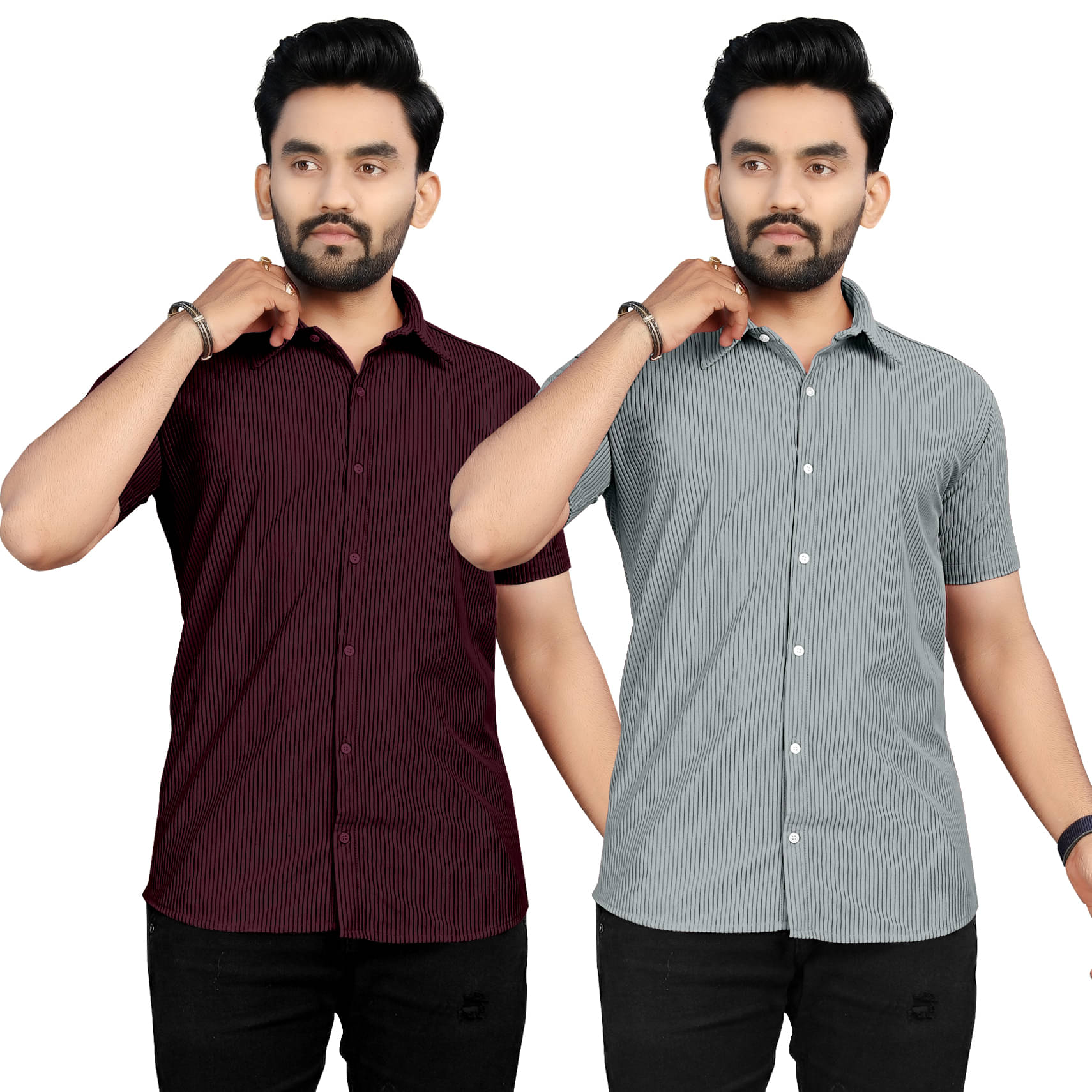 Fashionfricks Cotton Flex Regular Fit Striped Half Sleeves Men's Casual Shirt - Multicolor ( Pack of 2 ) Fashionfricks Cotton Flex Regular Fit Striped Half Sleeves Men's Casual Shirt - Multicolor ( Pack of 2 )