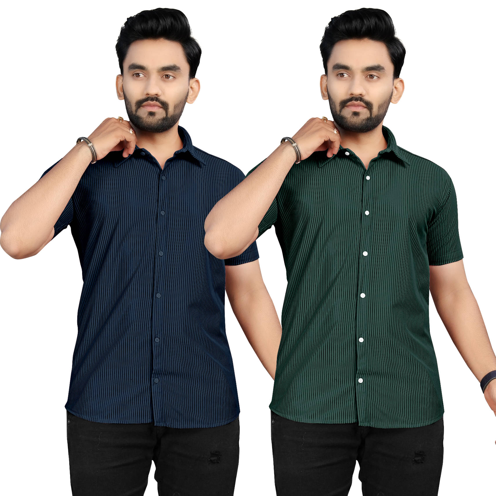     			Fashionfricks Cotton Flex Regular Fit Striped Half Sleeves Men's Casual Shirt - Multicolor ( Pack of 2 )