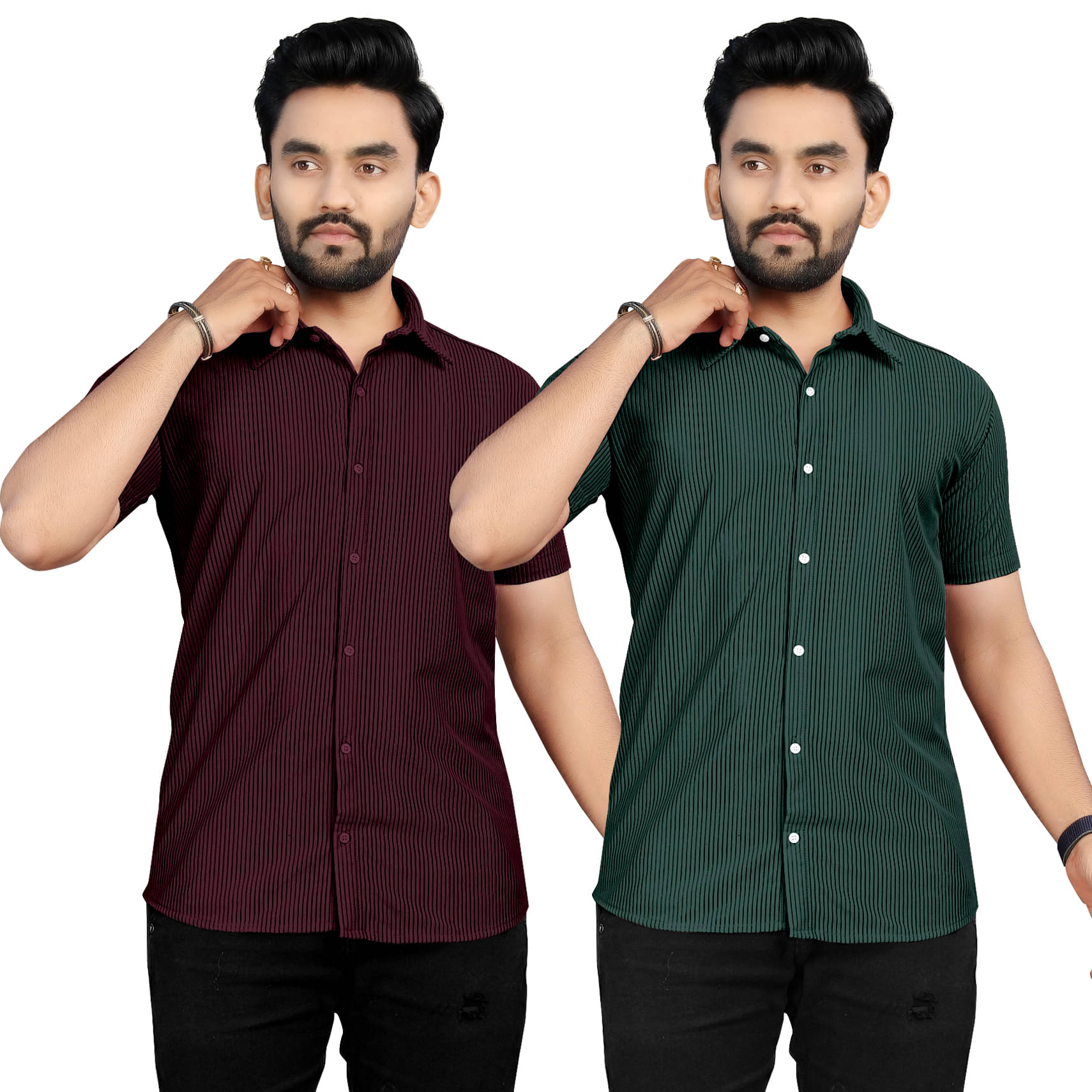     			Fashionfricks Cotton Flex Regular Fit Striped Half Sleeves Men's Casual Shirt - Multicolor ( Pack of 2 )