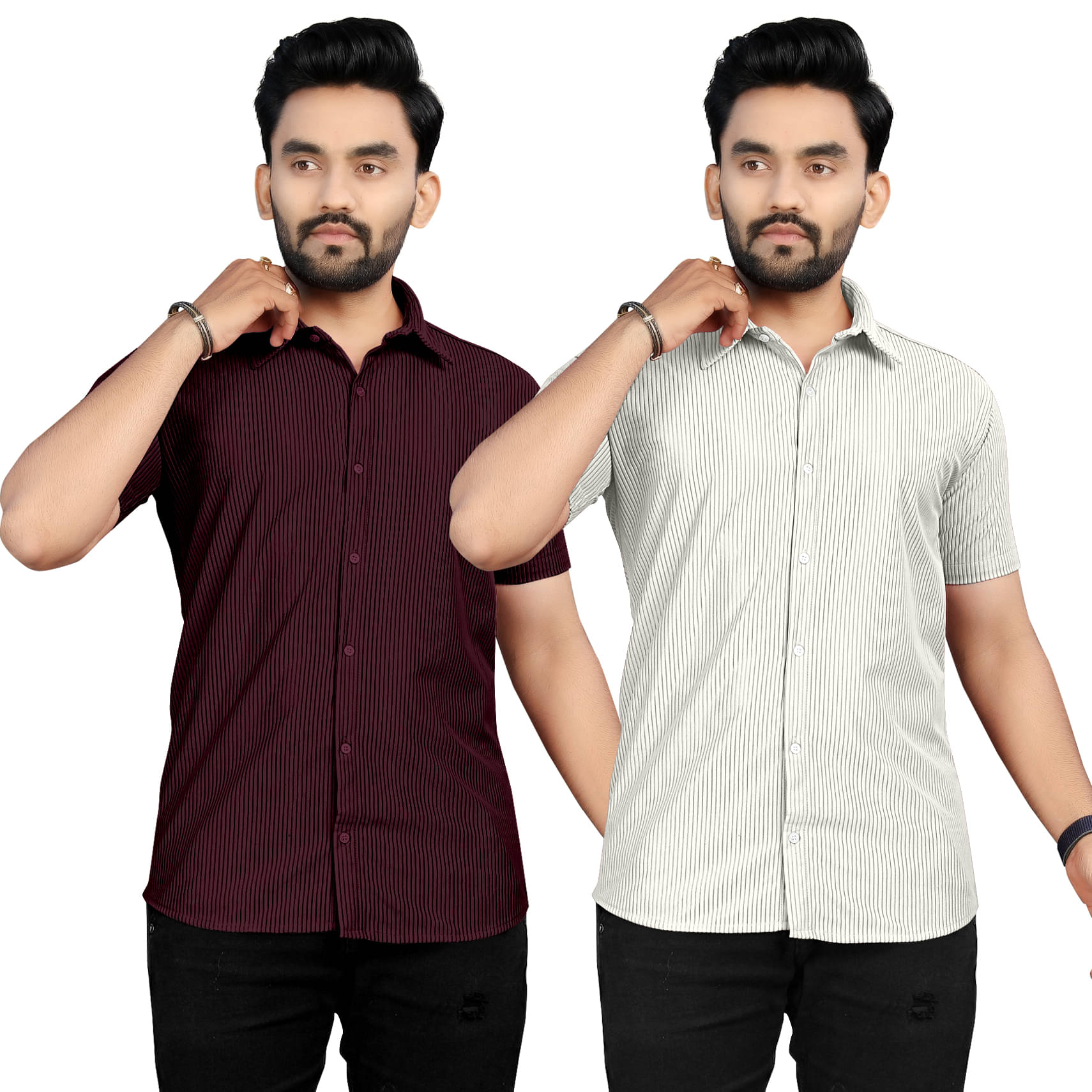 Fashionfricks Cotton Flex Regular Fit Striped Half Sleeves Men's Casual Shirt - Multicolor ( Pack of 2 ) Fashionfricks Cotton Flex Regular Fit Striped Half Sleeves Men's Casual Shirt - Multicolor ( Pack of 2 )
