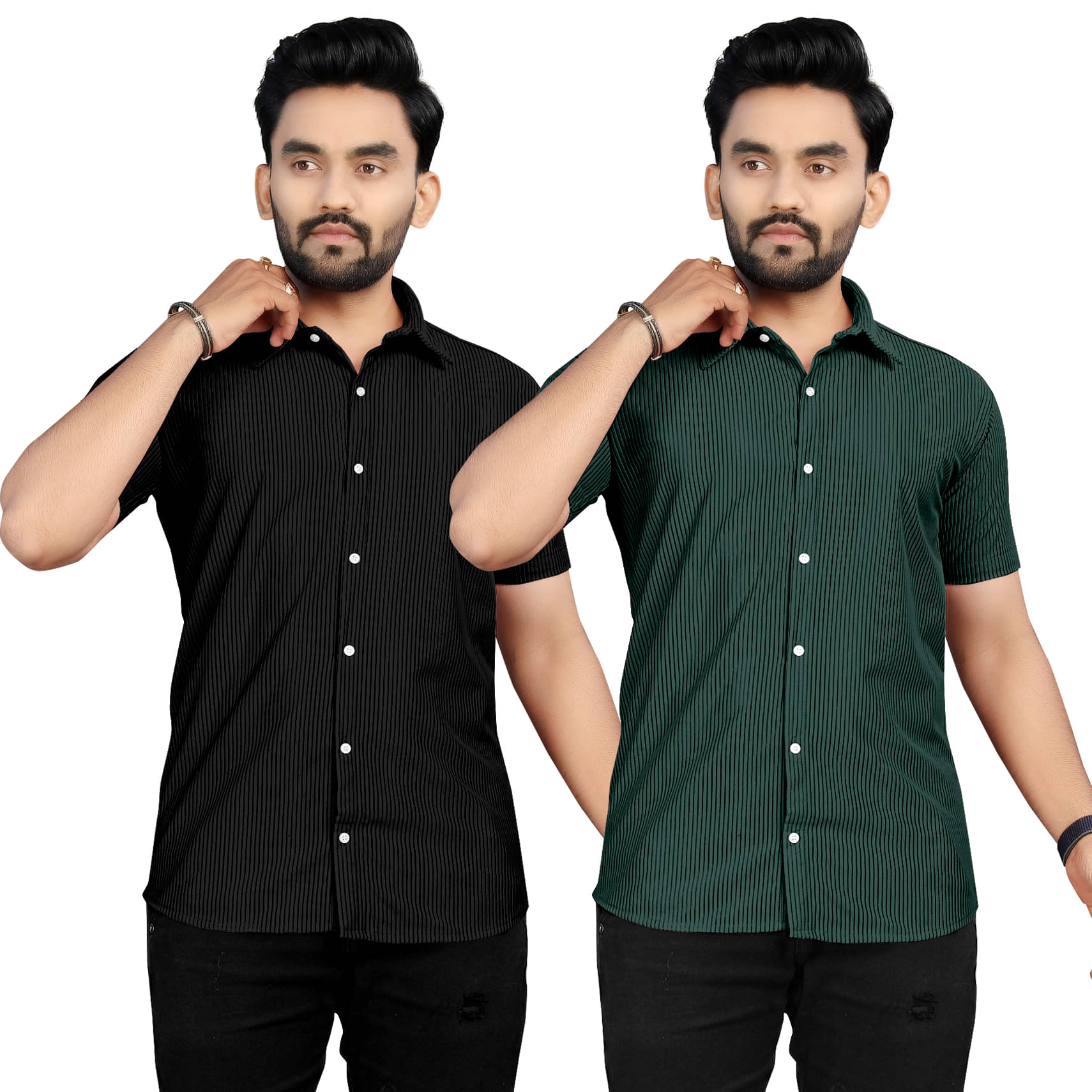    			Fashionfricks Cotton Flex Regular Fit Striped Half Sleeves Men's Casual Shirt - Multicolor ( Pack of 2 )
