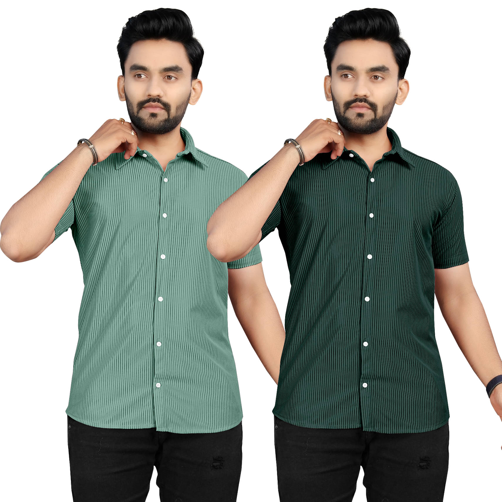     			Fashionfricks Cotton Flex Regular Fit Striped Half Sleeves Men's Casual Shirt - Multicolor ( Pack of 2 )