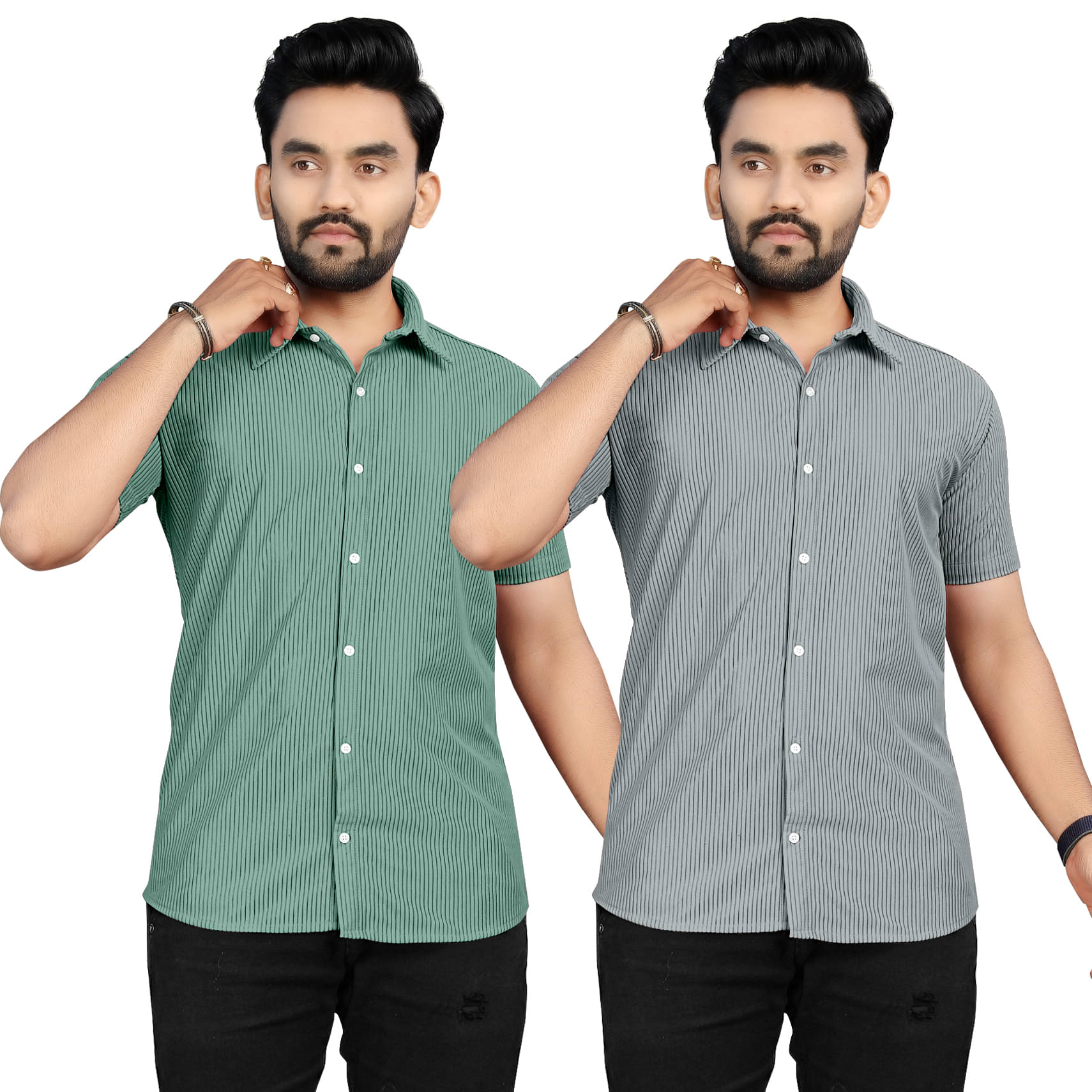     			Fashionfricks Cotton Flex Regular Fit Striped Half Sleeves Men's Casual Shirt - Multicolor ( Pack of 2 )