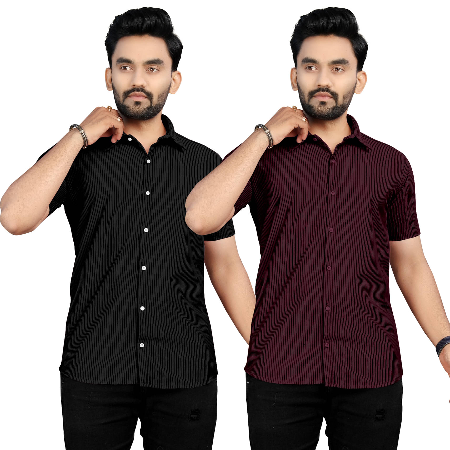     			Fashionfricks Cotton Flex Regular Fit Self Design Half Sleeves Men's Casual Shirt - Multicolor ( Pack of 2 )