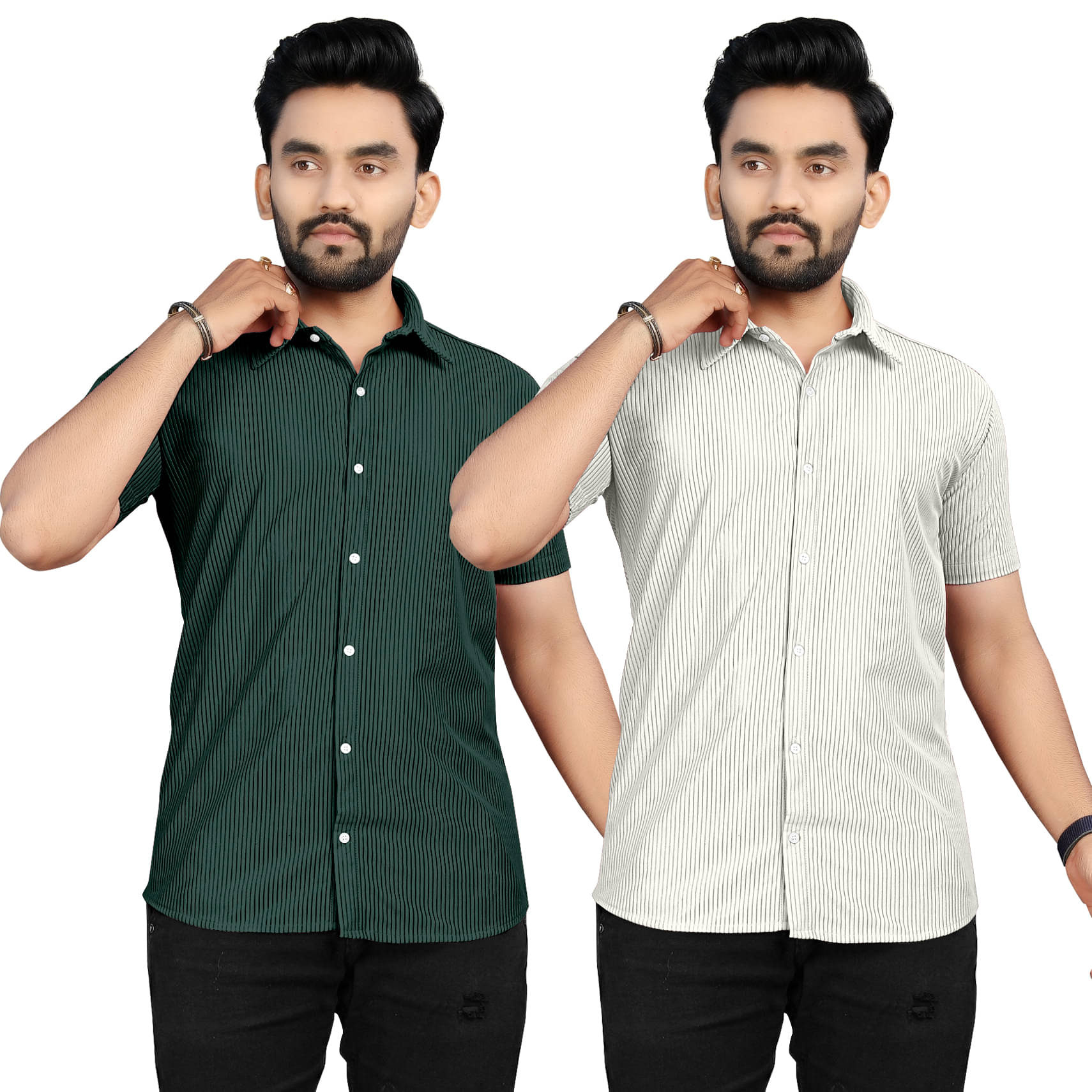     			Fashionfricks Cotton Flex Regular Fit Striped Half Sleeves Men's Casual Shirt - Multicolor ( Pack of 2 )