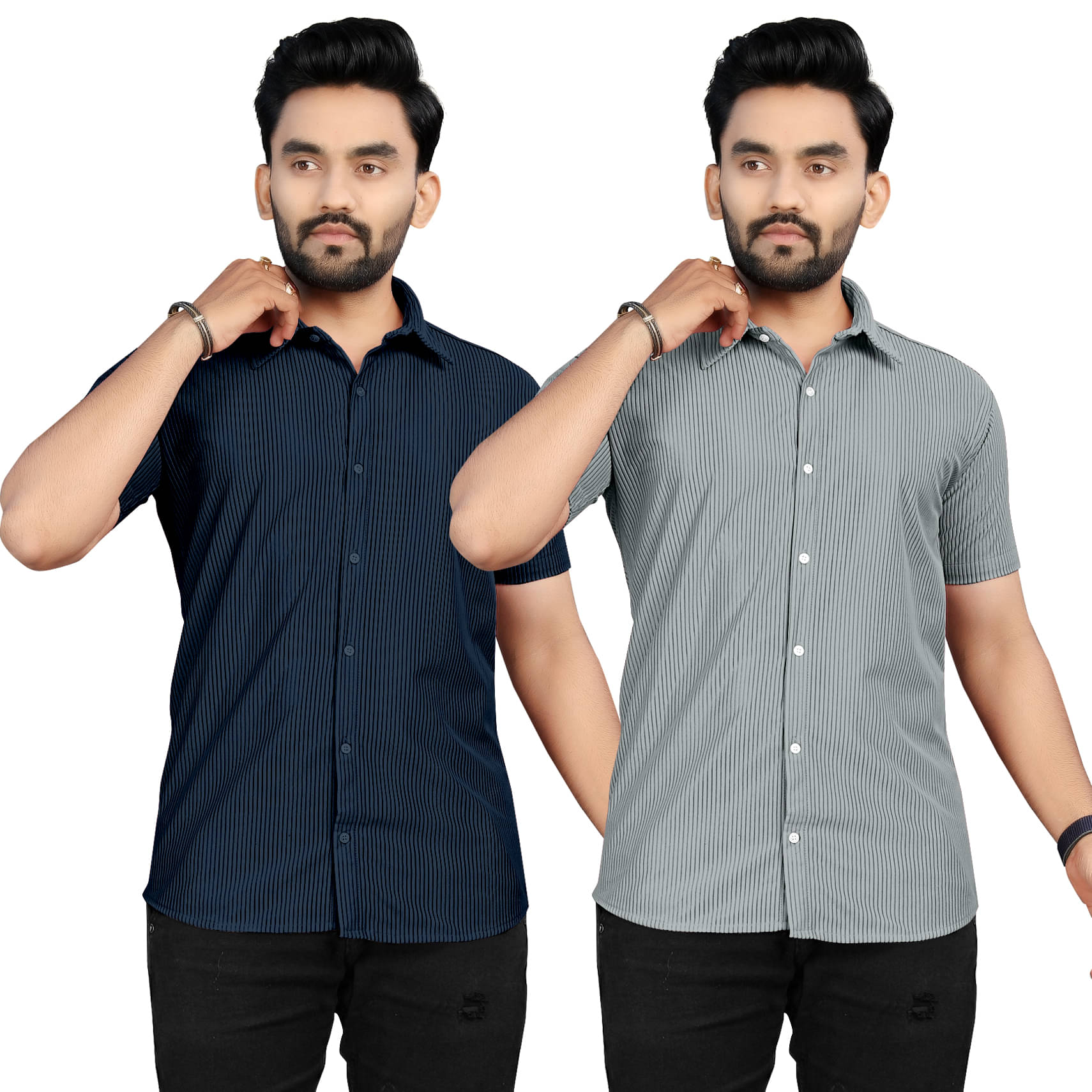     			Fashionfricks Cotton Flex Regular Fit Striped Half Sleeves Men's Casual Shirt - Multicolor ( Pack of 2 )