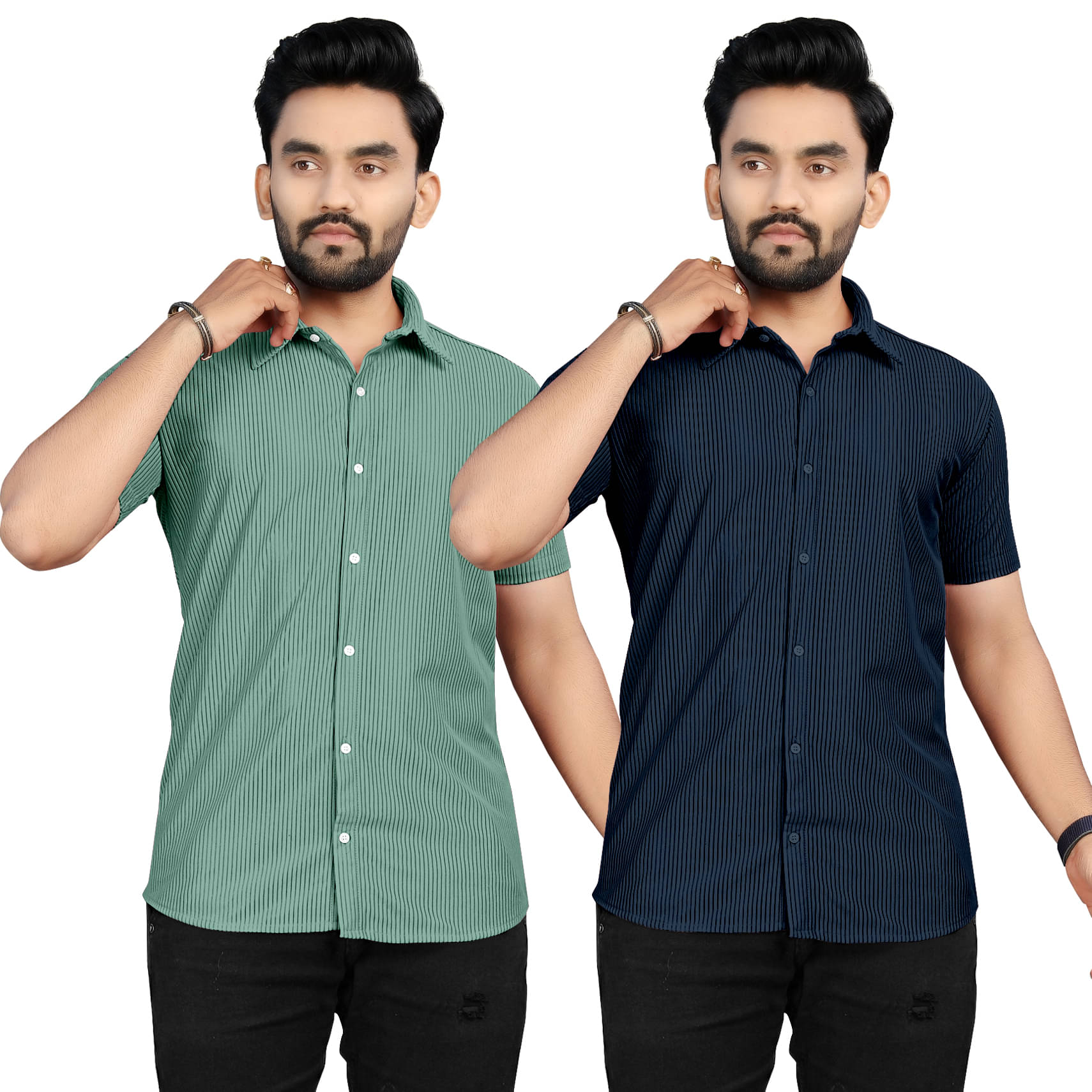     			Fashionfricks Cotton Flex Regular Fit Striped Half Sleeves Men's Casual Shirt - Multicolor ( Pack of 2 )