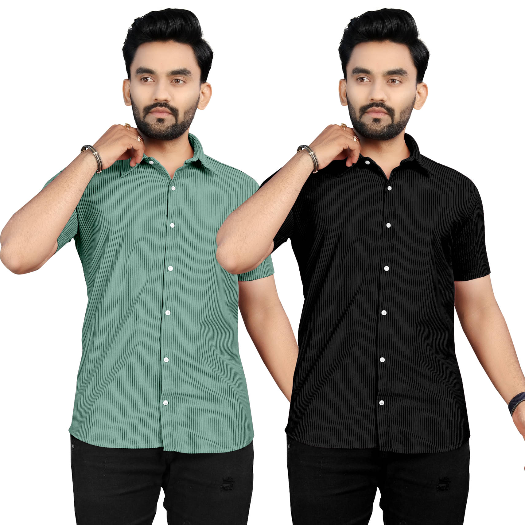     			Fashionfricks Cotton Flex Regular Fit Striped Half Sleeves Men's Casual Shirt - Multicolor ( Pack of 2 )