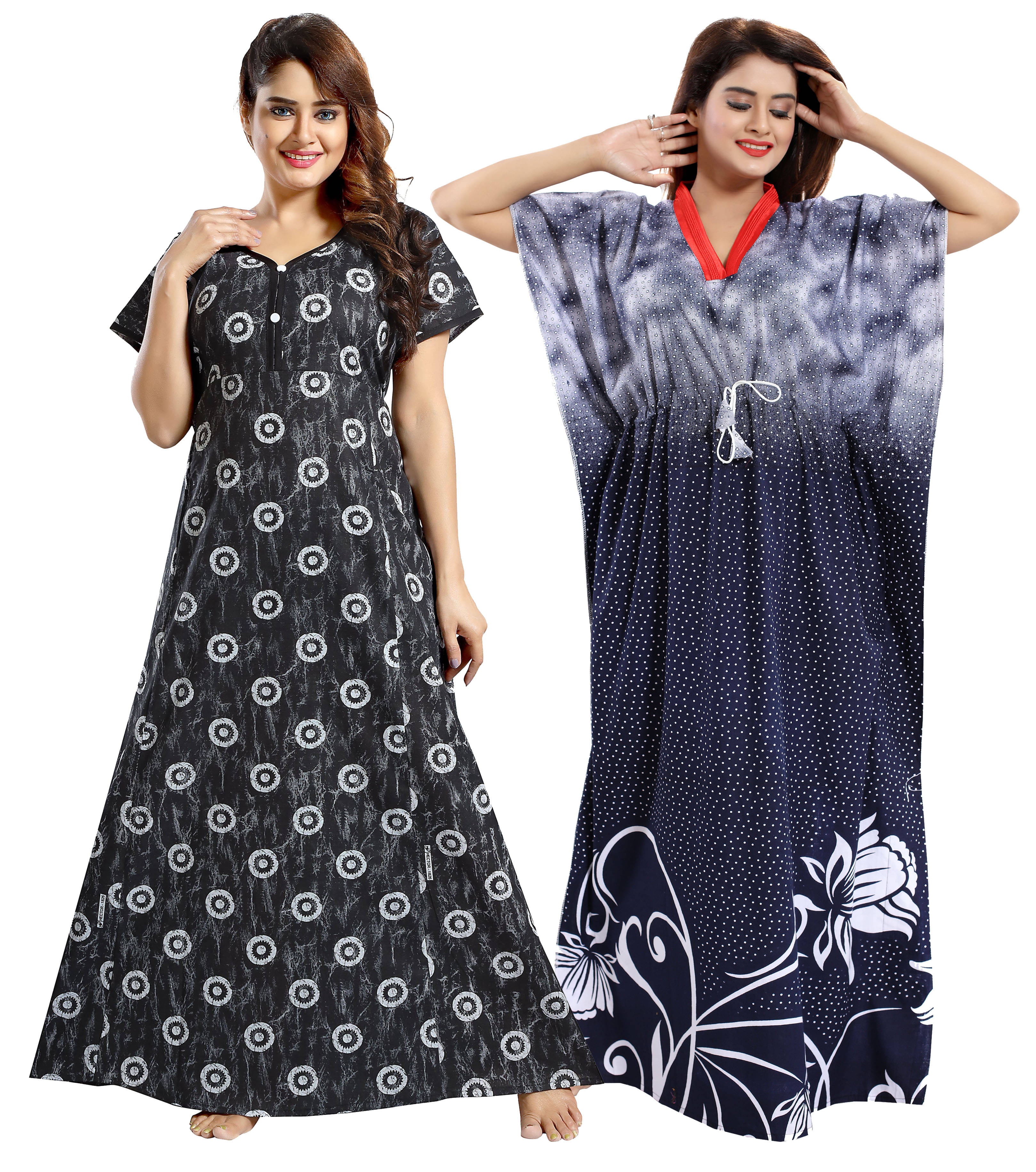     			INNER BEATS Multi Color Cotton Blend Women's Nightwear Night Dress ( Pack of 2 )