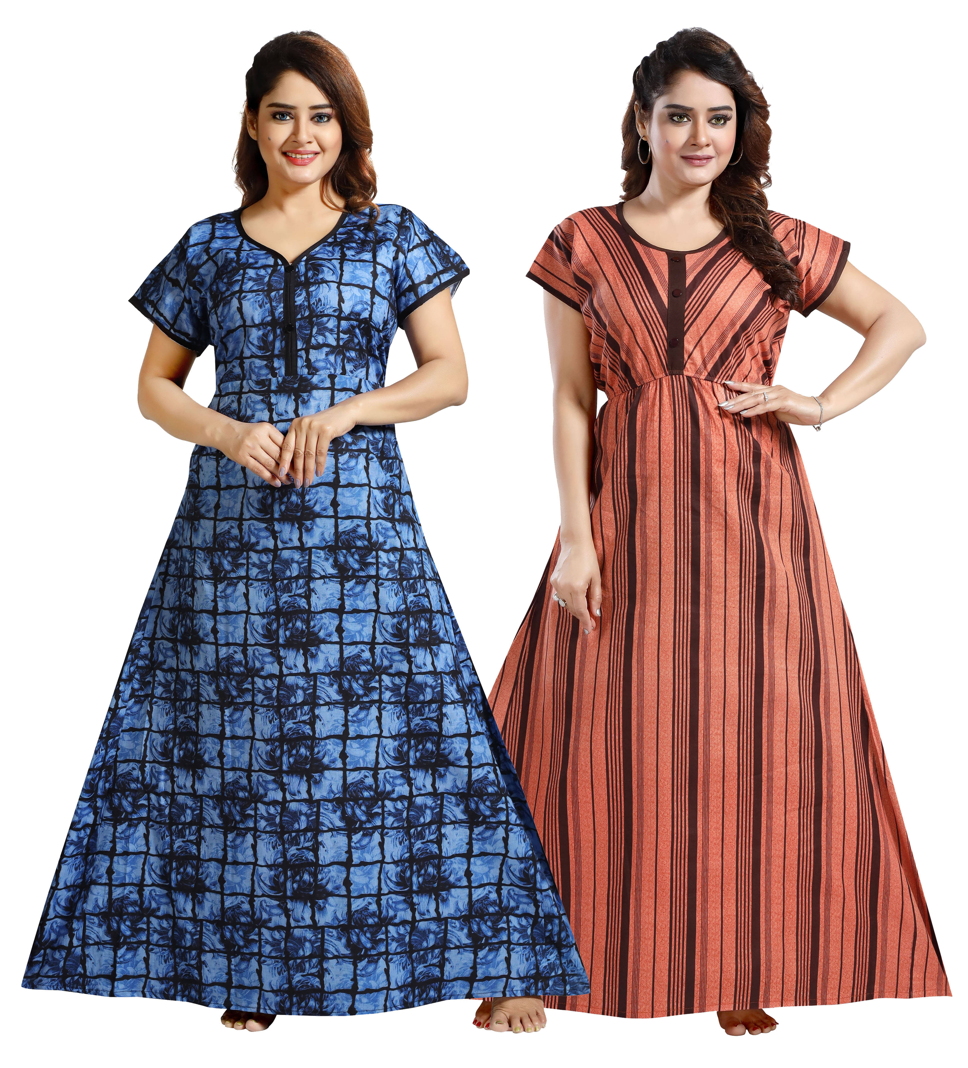     			INNER BEATS Multi Color Cotton Blend Women's Nightwear Night Dress ( Pack of 2 )