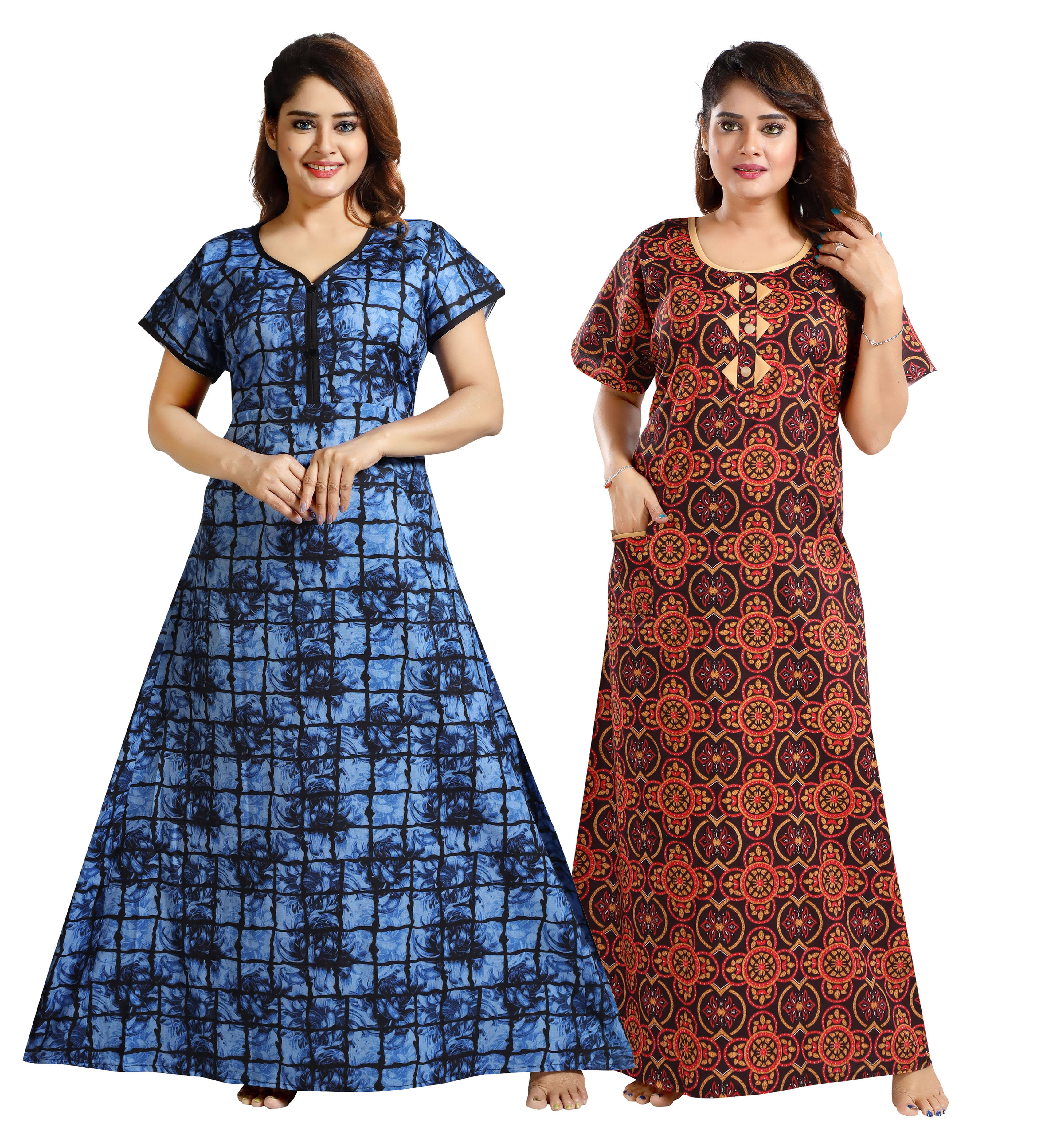 INNER BEATS Multi Color Cotton Blend Women's Nightwear Night Dress ( Pack of 2 ) INNER BEATS Multi Color Cotton Blend Women's Nightwear Night Dress ( Pack of 2 )