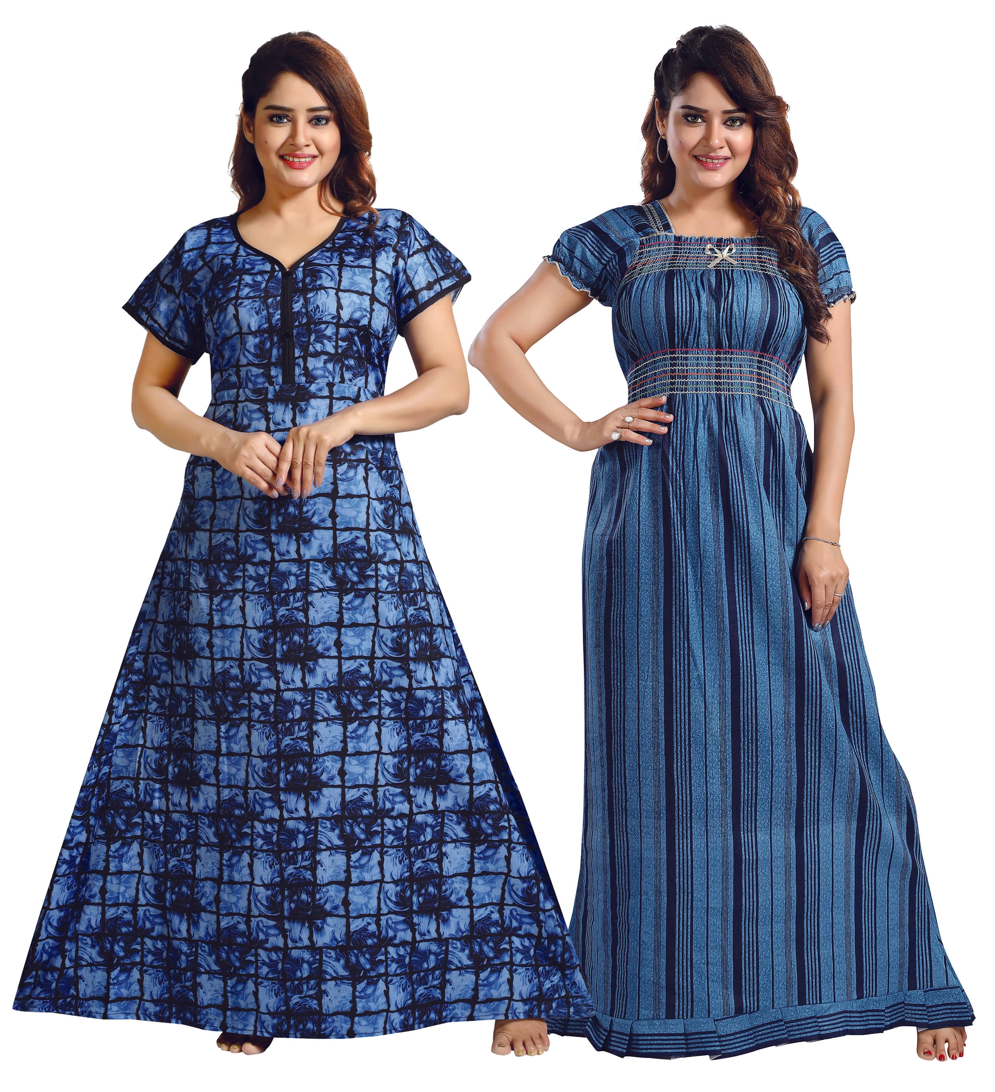 INNER BEATS Multi Color Cotton Blend Women's Nightwear Night Dress ( Pack of 2 ) INNER BEATS Multi Color Cotton Blend Women's Nightwear Night Dress ( Pack of 2 )