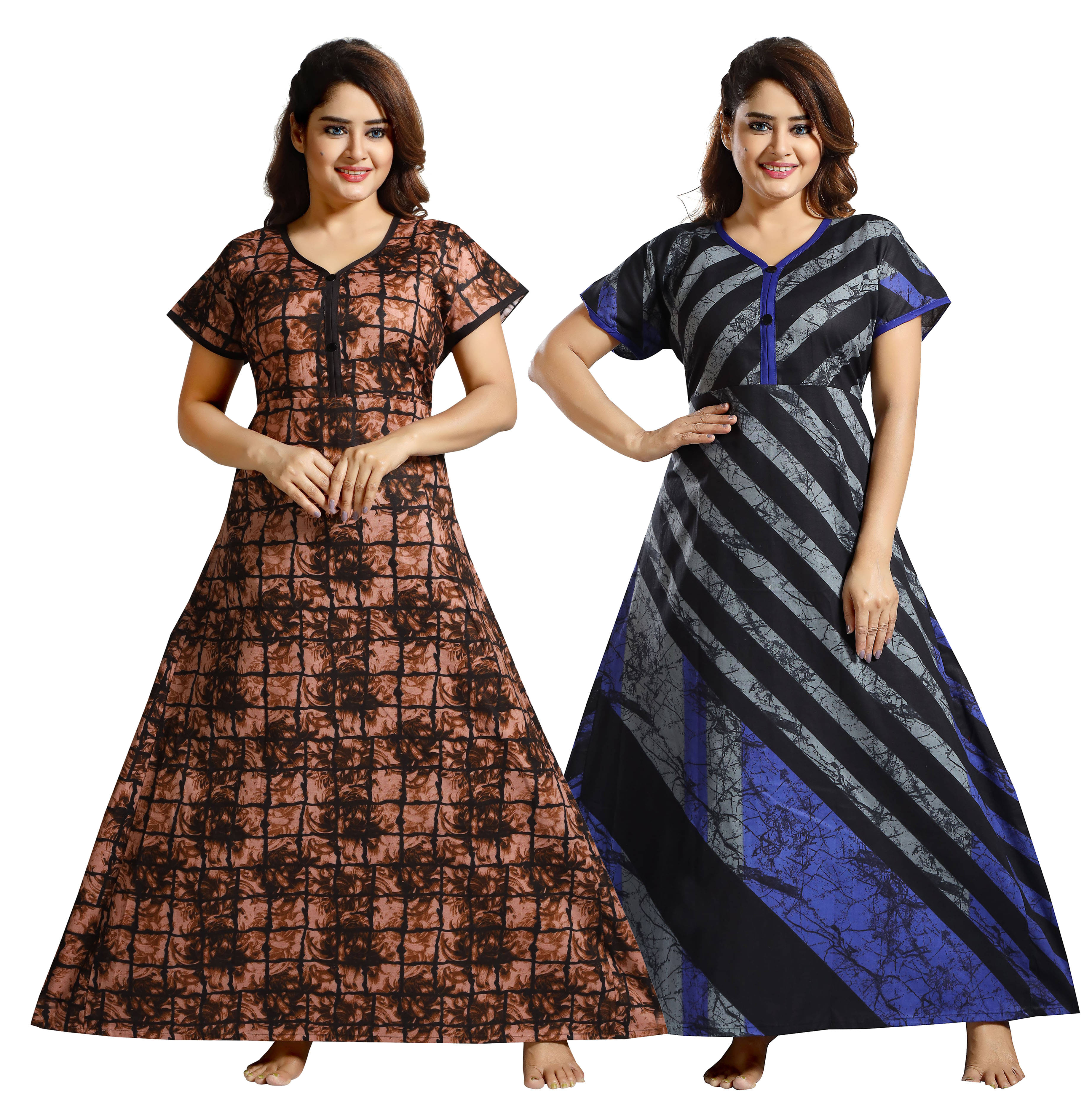     			INNER BEATS Multi Color Cotton Blend Women's Nightwear Night Dress ( Pack of 2 )