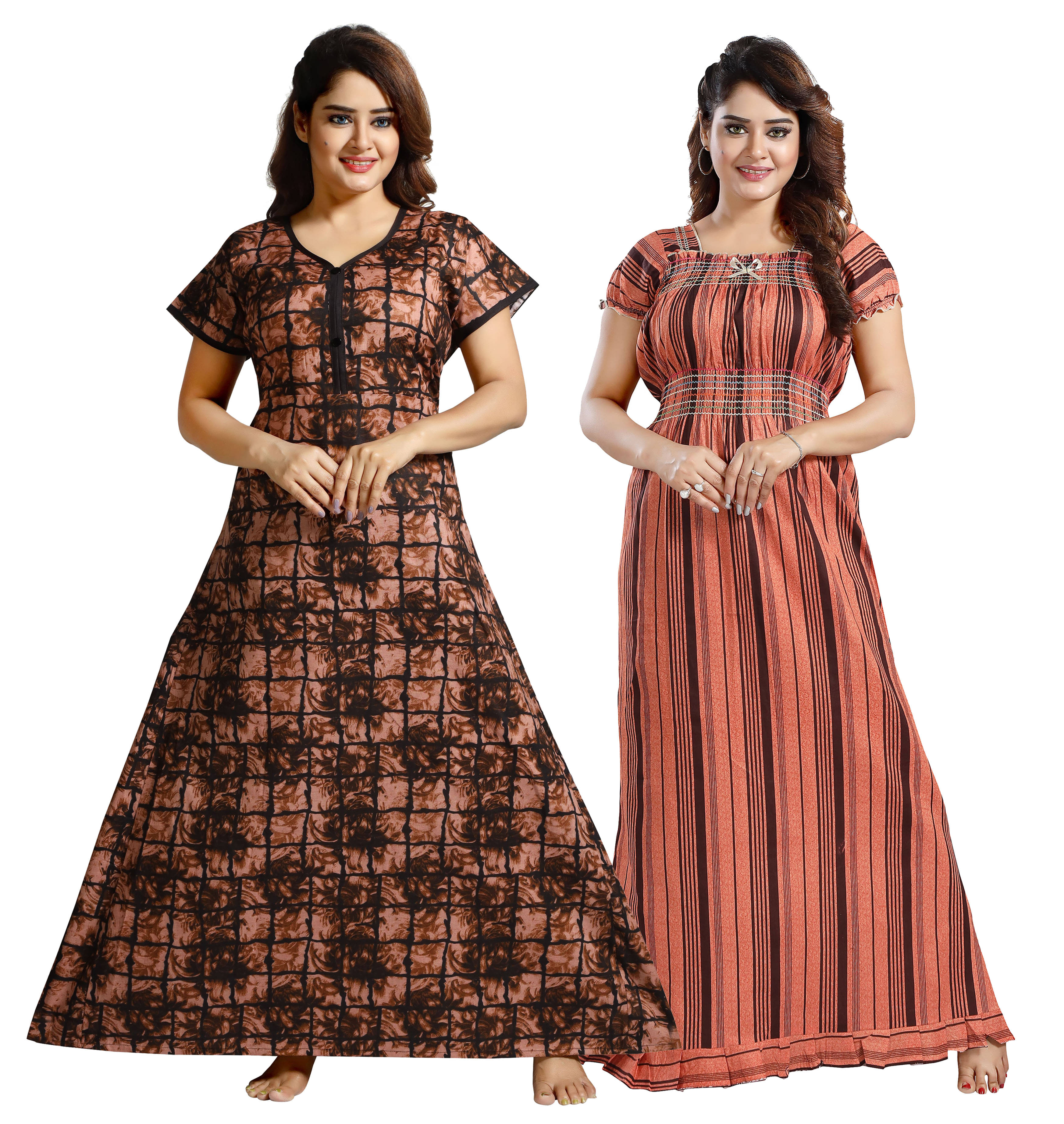     			INNER BEATS Multi Color Cotton Blend Women's Nightwear Night Dress ( Pack of 2 )