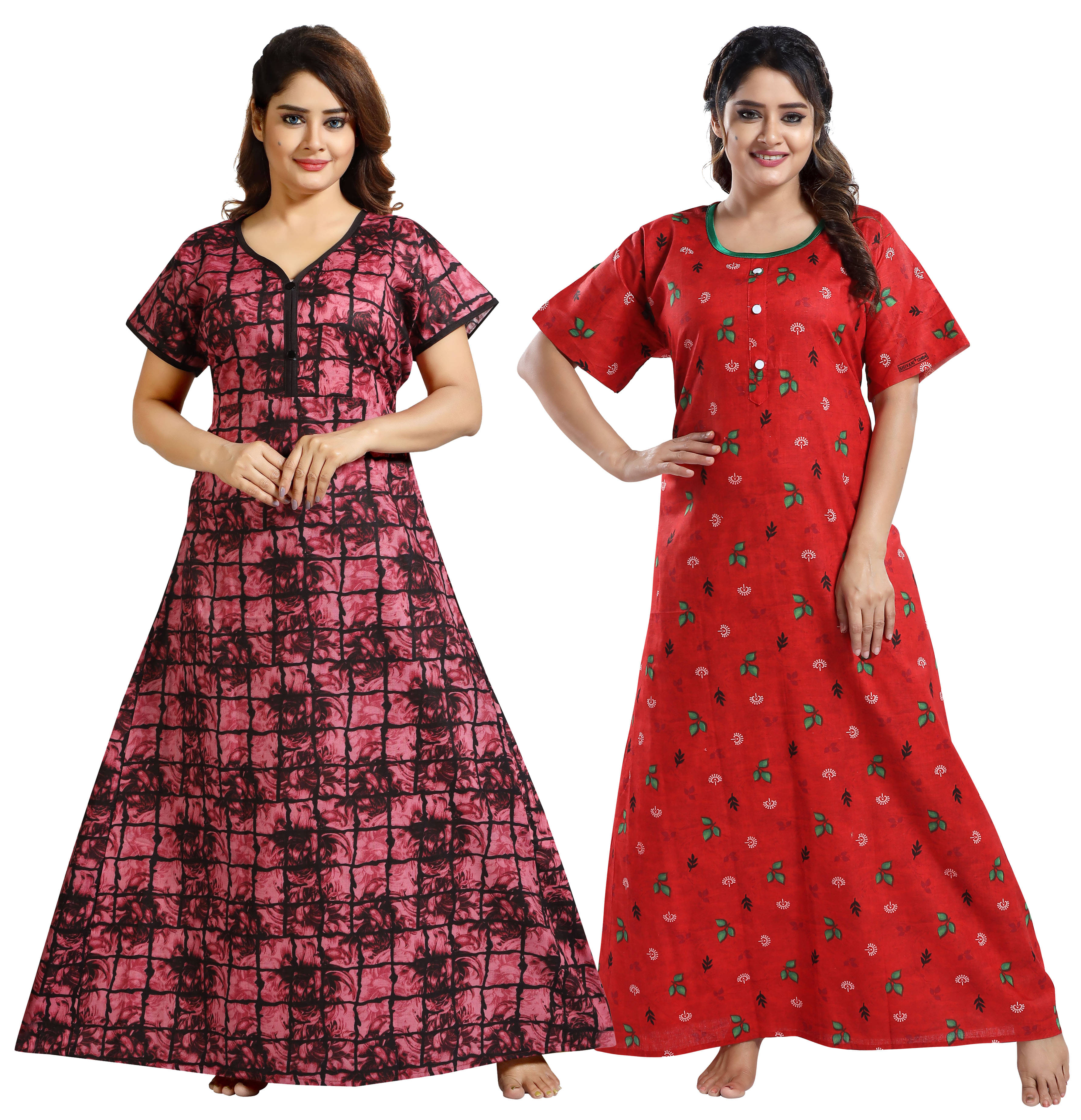 INNER BEATS Multi Color Cotton Blend Women's Nightwear Night Dress ( Pack of 2 ) INNER BEATS Multi Color Cotton Blend Women's Nightwear Night Dress ( Pack of 2 )