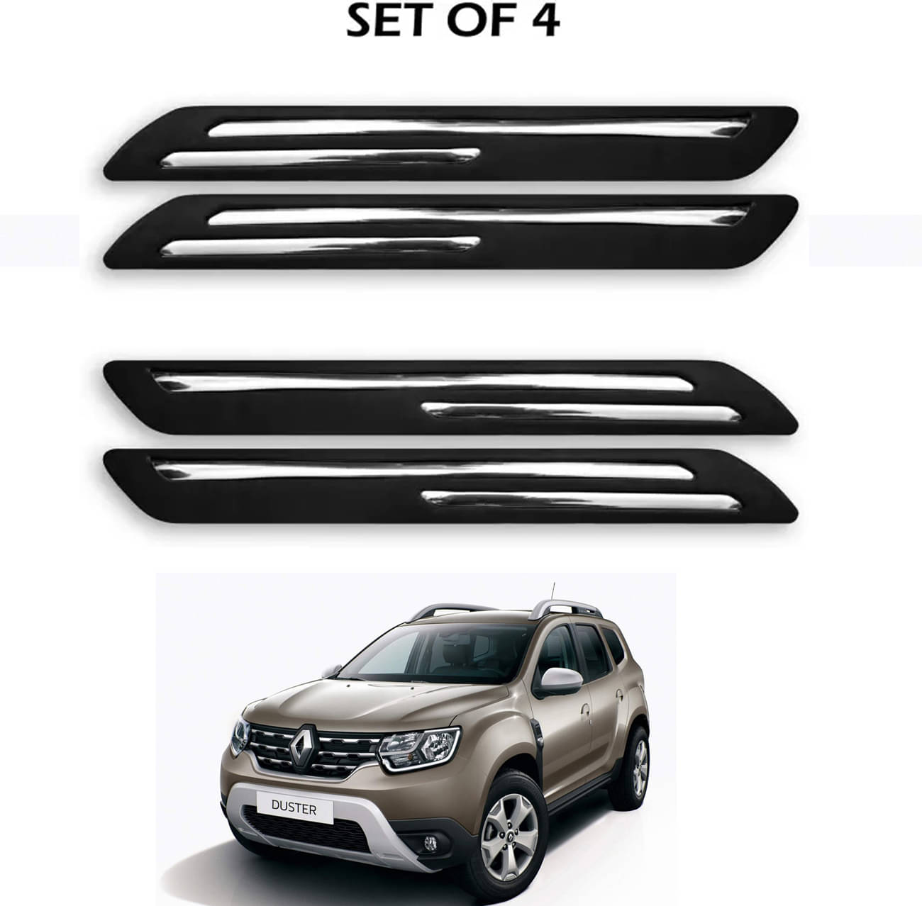     			JVG Double Chrome Bumper Protection Guard (Pack Of 4) For Renault Duster