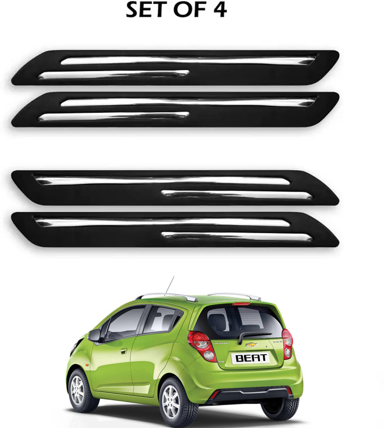     			JVG Double Chrome Bumper Protection Guard (Pack Of 4) For Chevrolet Beat