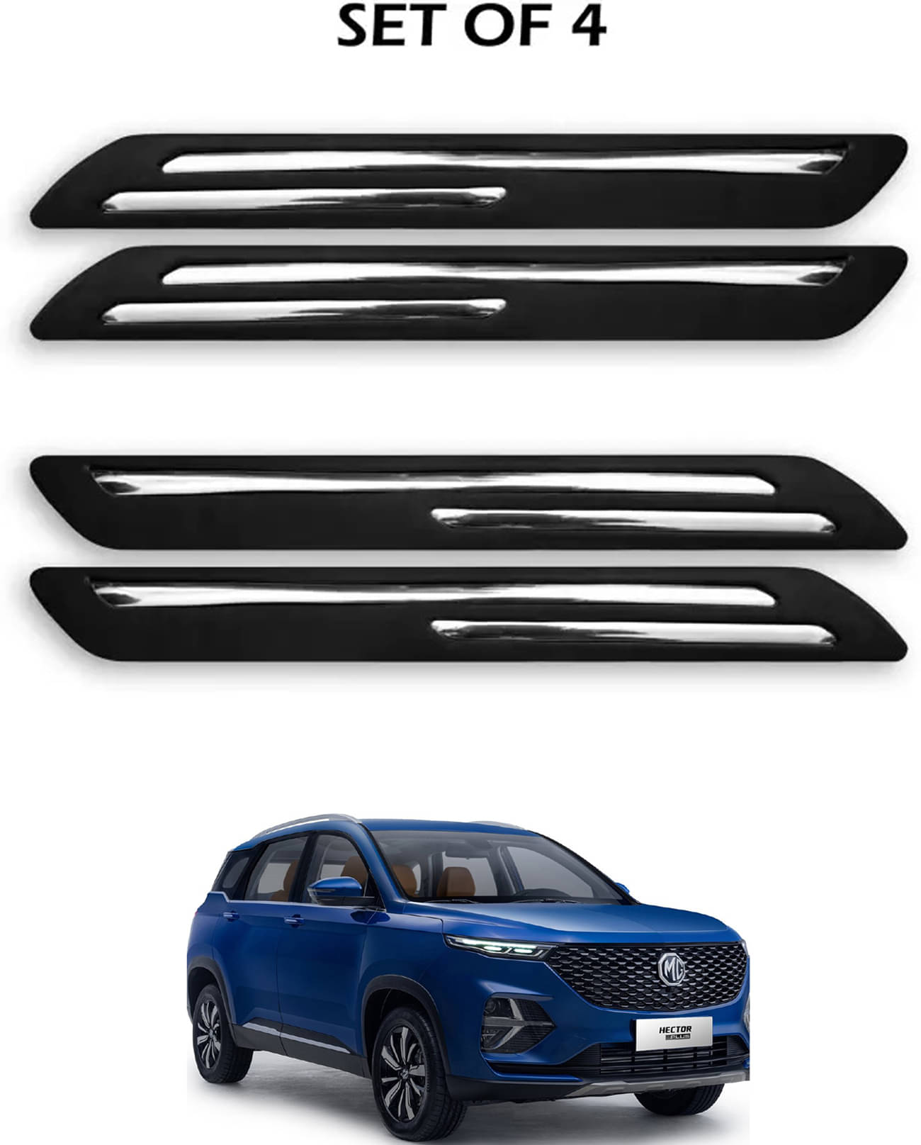 JVG Double Chrome Bumper Protection Guard (Pack Of 4) For MG Hector Plus JVG Double Chrome Bumper Protection Guard (Pack Of 4) For MG Hector Plus