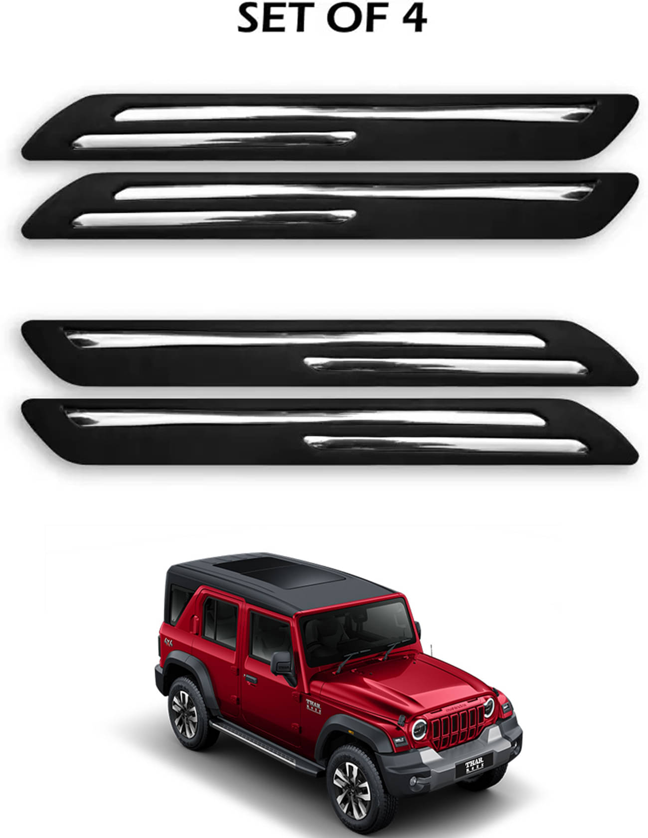 JVG Double Chrome Bumper Protection Guard (Pack Of 4) For Mahindra Thar Roxx JVG Double Chrome Bumper Protection Guard (Pack Of 4) For Mahindra Thar Roxx