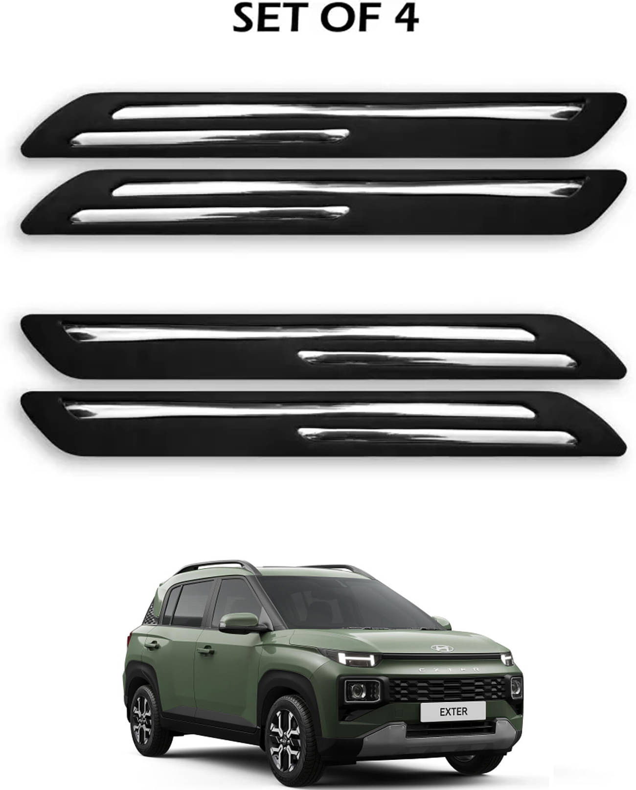 JVG Double Chrome Bumper Protection Guard (Pack Of 4) For Hyundai Exter JVG Double Chrome Bumper Protection Guard (Pack Of 4) For Hyundai Exter