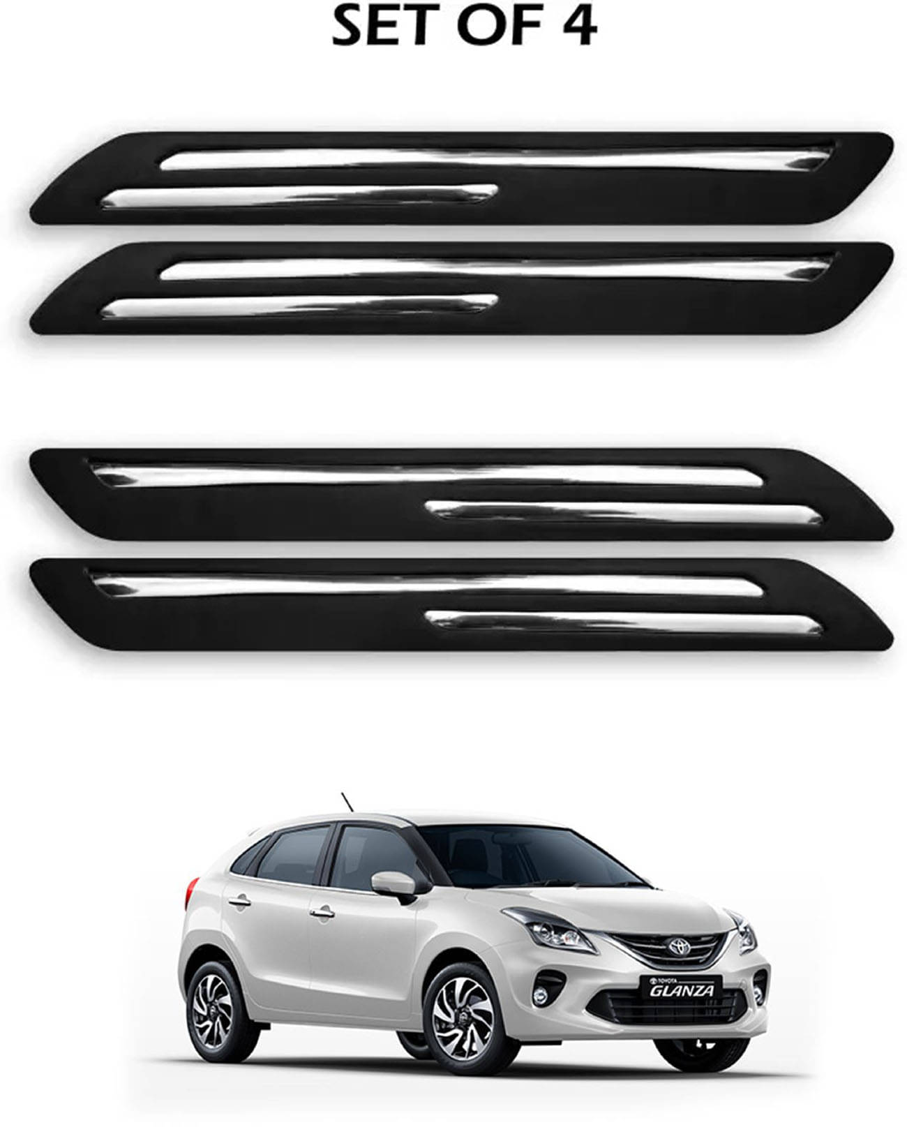 JVG Double Chrome Bumper Protection Guard (Pack Of 4) For Toyota Glanza JVG Double Chrome Bumper Protection Guard (Pack Of 4) For Toyota Glanza