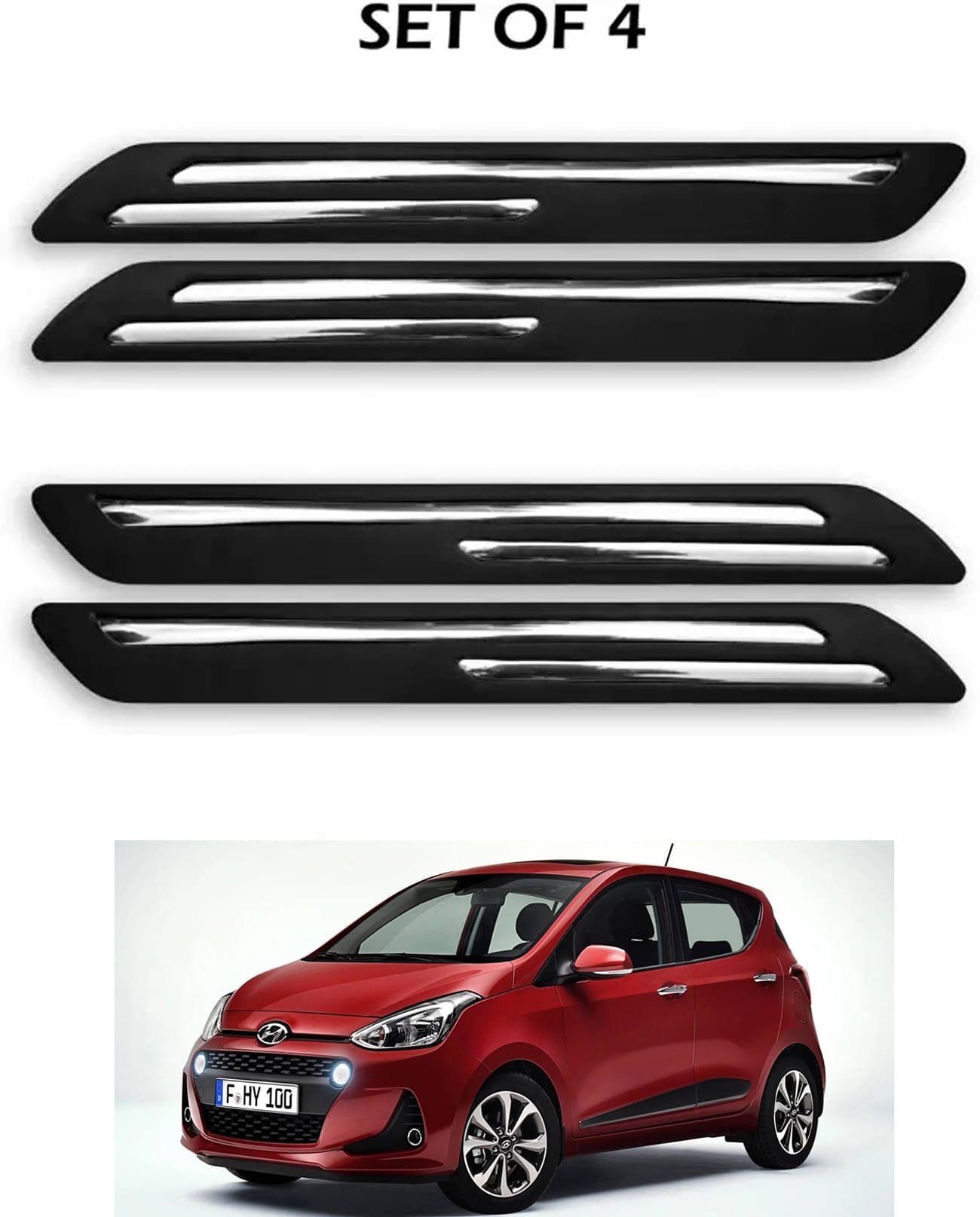 JVG Double Chrome Bumper Protection Guard (Pack Of 4) For Hyundai i10 JVG Double Chrome Bumper Protection Guard (Pack Of 4) For Hyundai i10