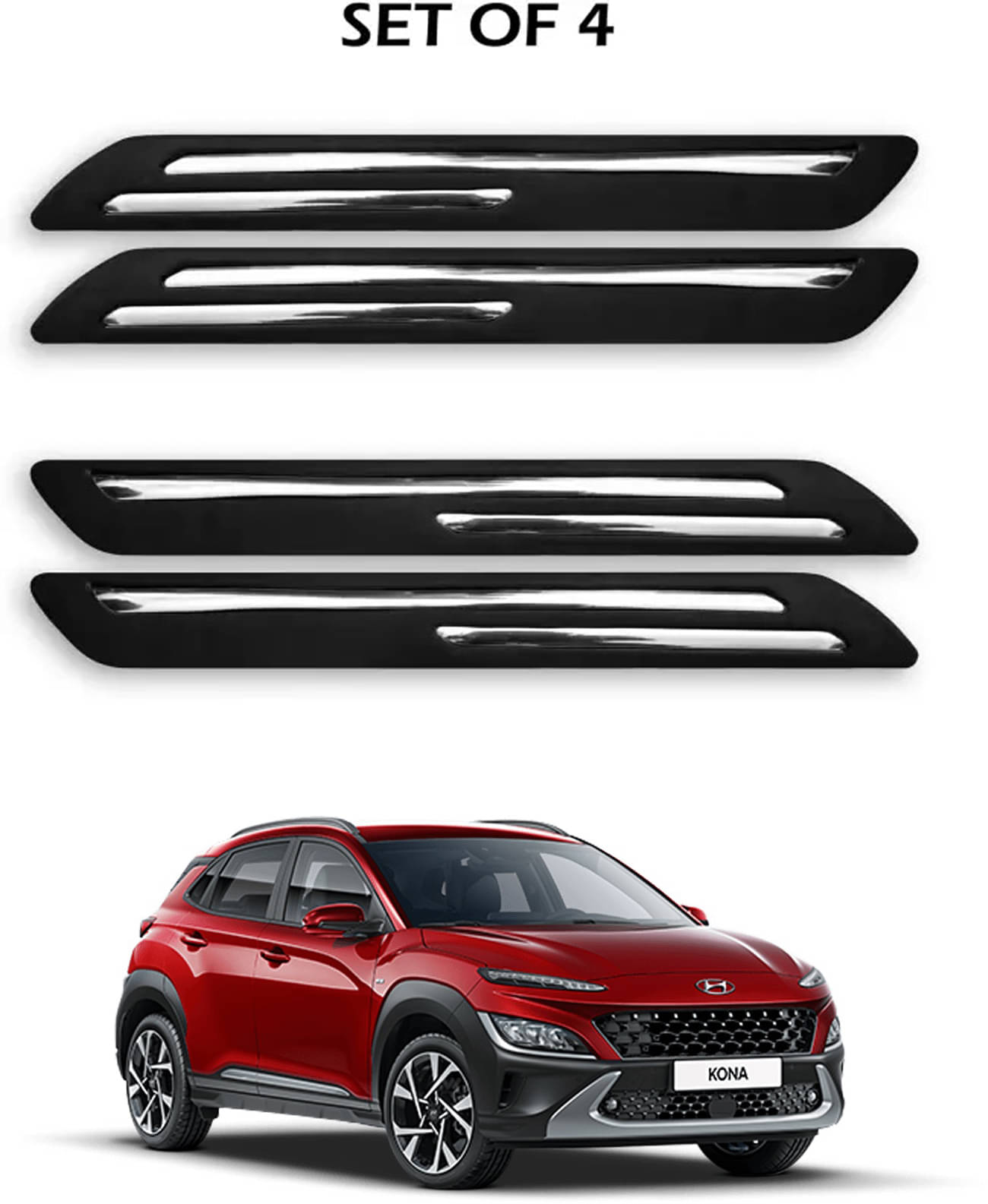 JVG Double Chrome Bumper Protection Guard (Pack Of 4) For Hyundai Kona JVG Double Chrome Bumper Protection Guard (Pack Of 4) For Hyundai Kona