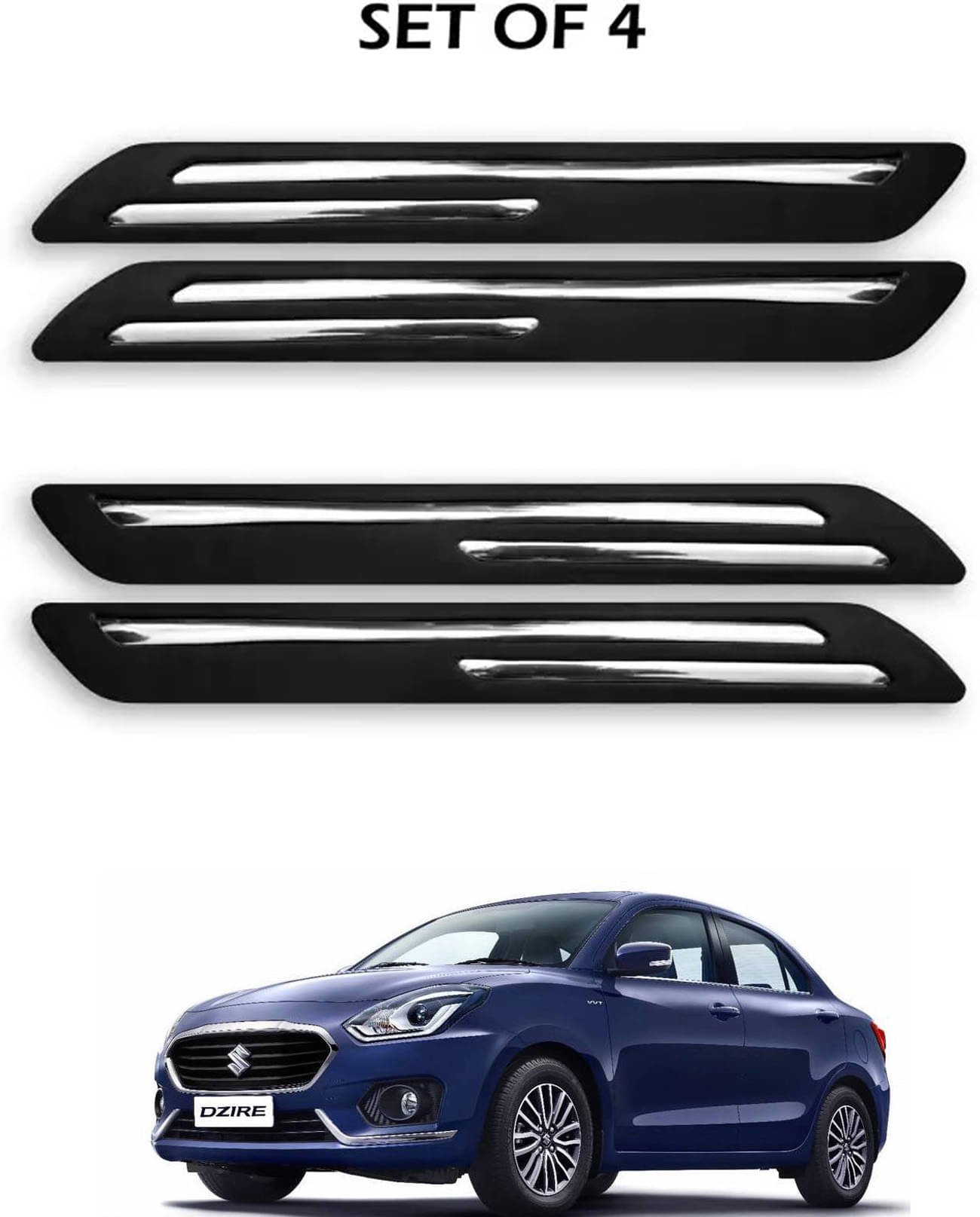     			JVG Double Chrome Bumper Protection Guard (Pack Of 4) For Maruti Suzuki Swift Dzire
