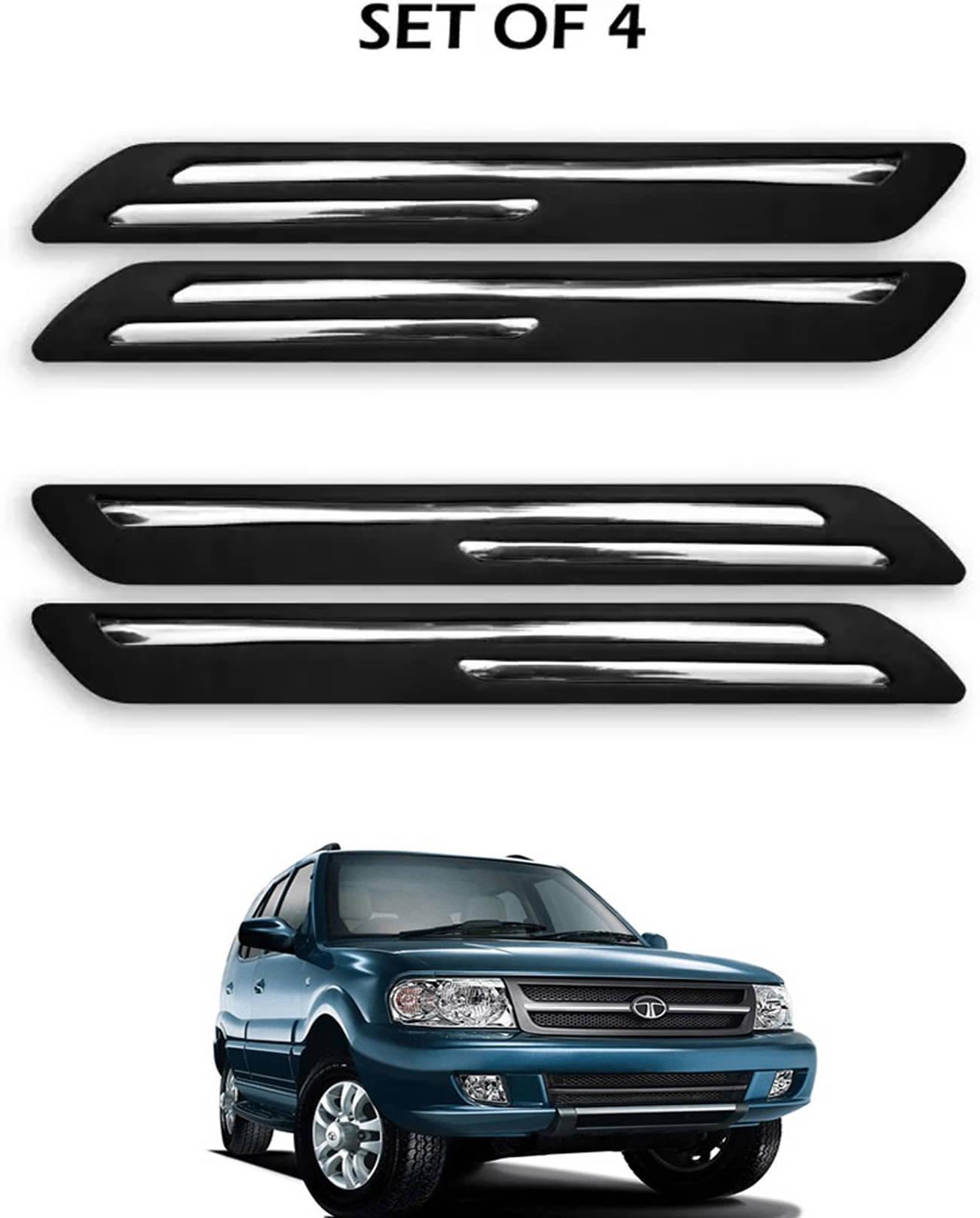 JVG Double Chrome Bumper Protection Guard (Pack Of 4) For Tata Safari Dicor JVG Double Chrome Bumper Protection Guard (Pack Of 4) For Tata Safari Dicor