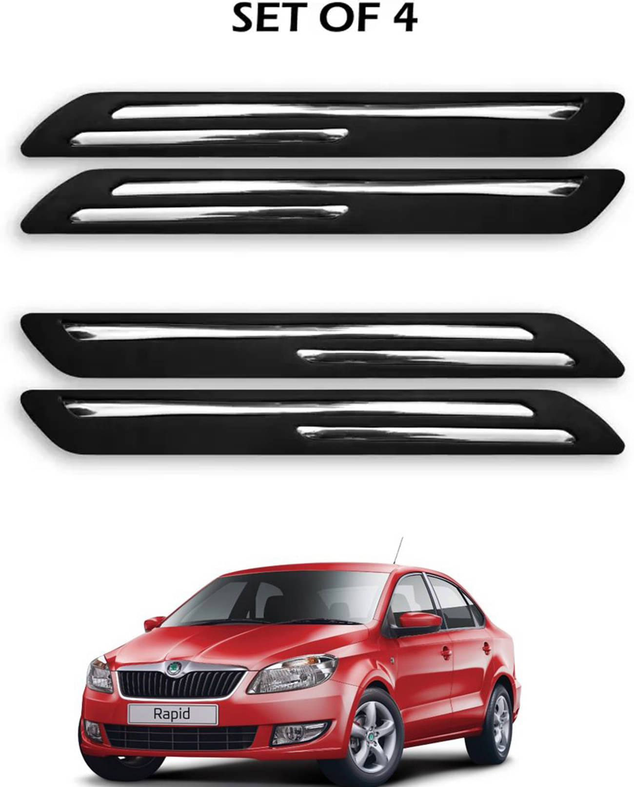     			JVG Double Chrome Bumper Protection Guard (Pack Of 4) For Skoda Rapid