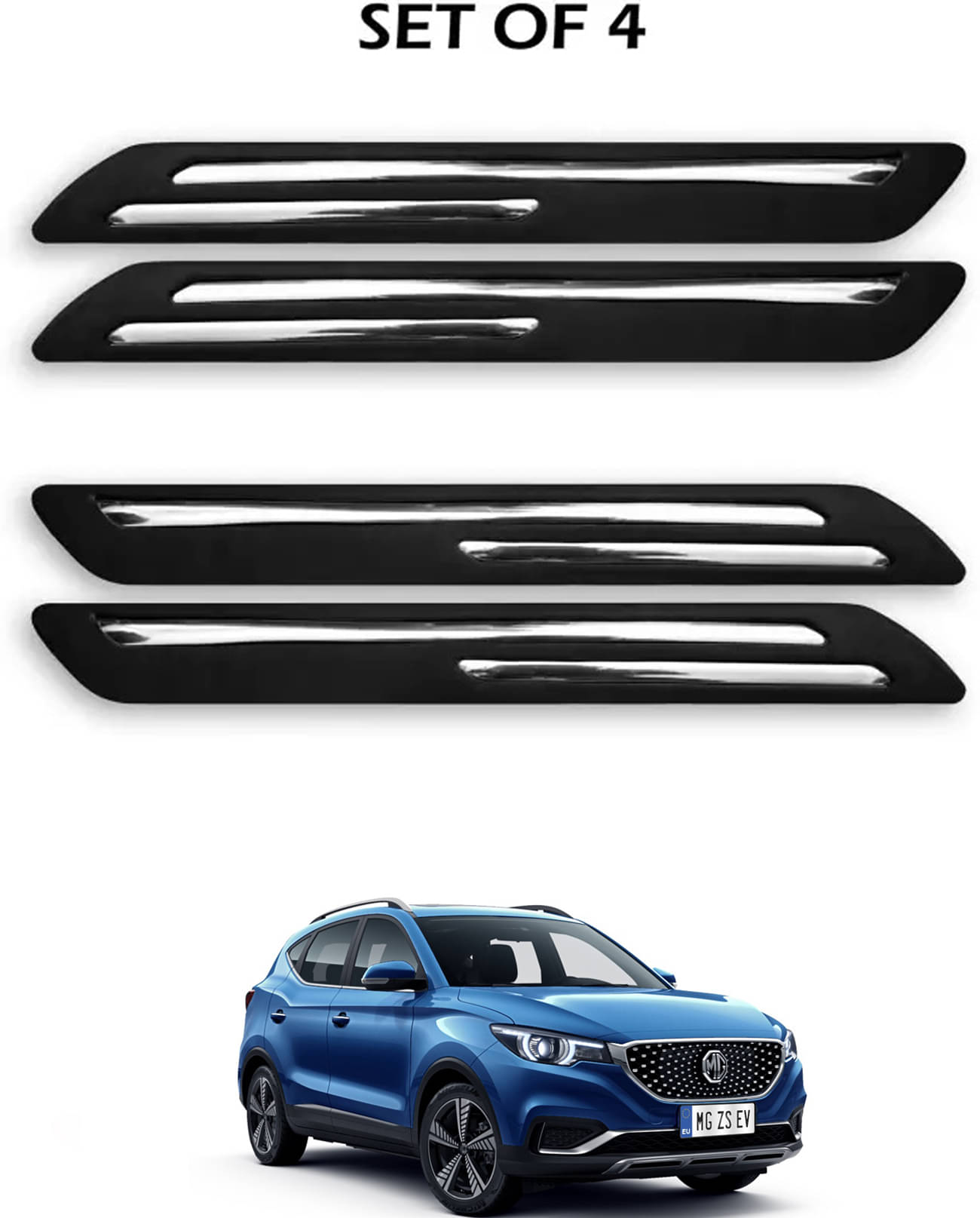 JVG Double Chrome Bumper Protection Guard (Pack Of 4) For MG ZS EV JVG Double Chrome Bumper Protection Guard (Pack Of 4) For MG ZS EV