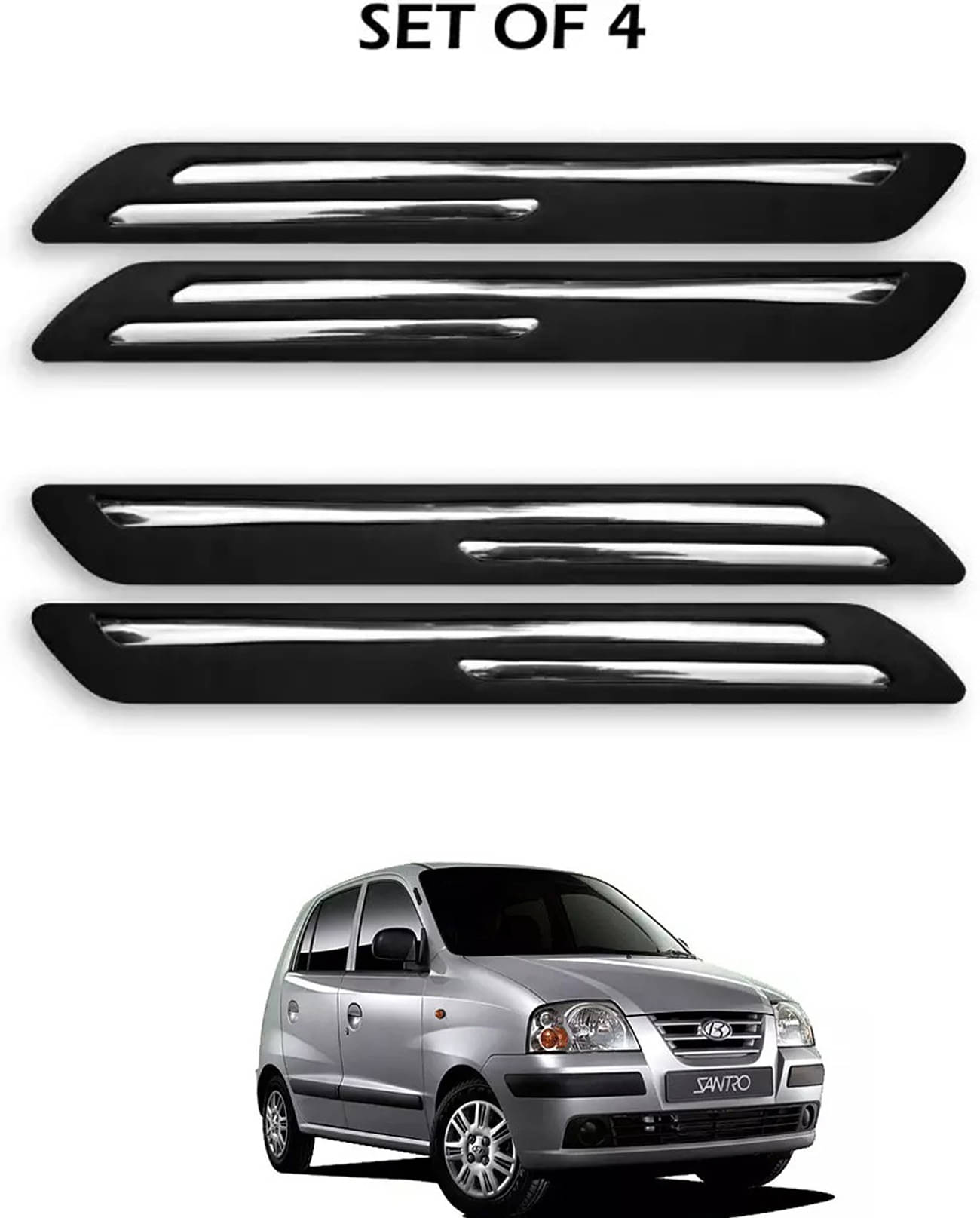 JVG Double Chrome Bumper Protection Guard (Pack Of 4) For Hyundai Santro Xing JVG Double Chrome Bumper Protection Guard (Pack Of 4) For Hyundai Santro Xing