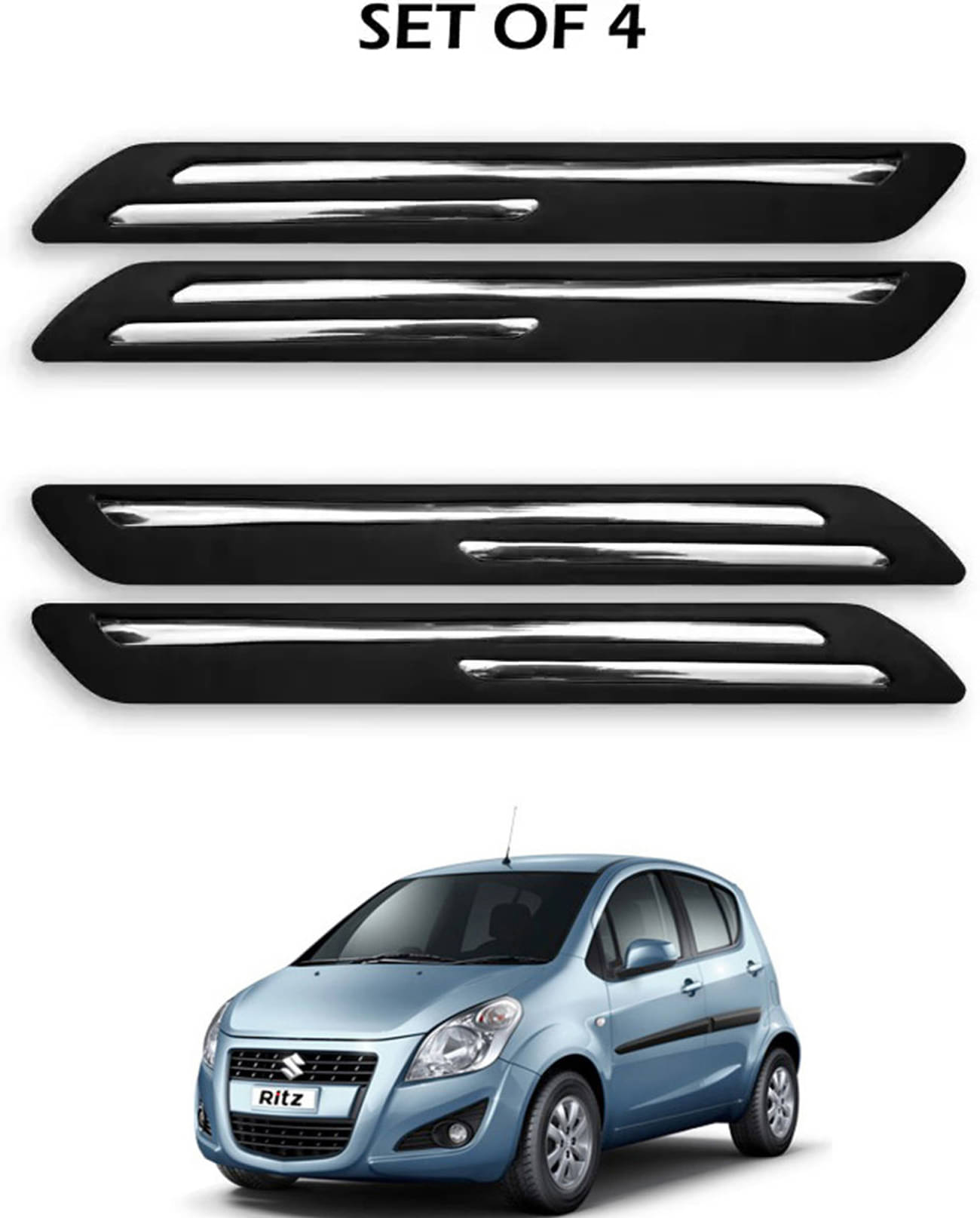 JVG Double Chrome Bumper Protection Guard (Pack Of 4) For Maruti Suzuki Ritz JVG Double Chrome Bumper Protection Guard (Pack Of 4) For Maruti Suzuki Ritz
