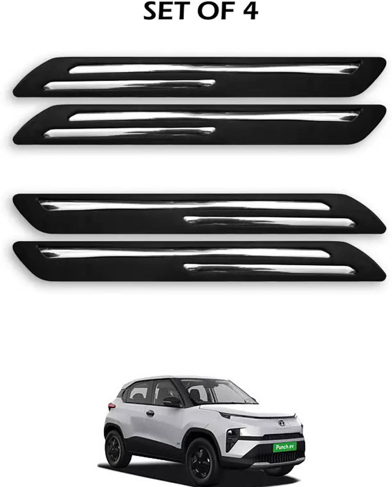 JVG Double Chrome Bumper Protection Guard (Pack Of 4) For Tata Punch EV JVG Double Chrome Bumper Protection Guard (Pack Of 4) For Tata Punch EV