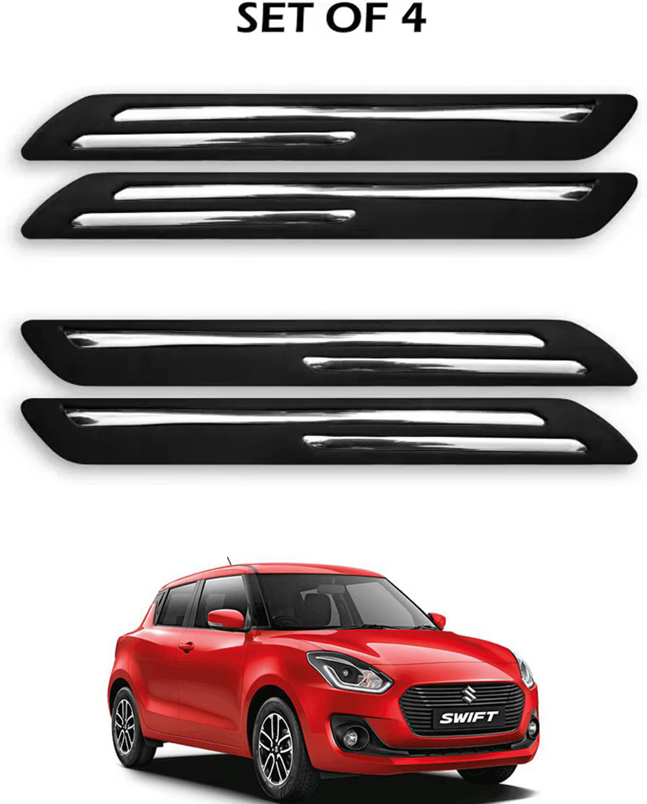 JVG Double Chrome Bumper Protection Guard (Pack Of 4) For Maruti Suzuki Swift JVG Double Chrome Bumper Protection Guard (Pack Of 4) For Maruti Suzuki Swift