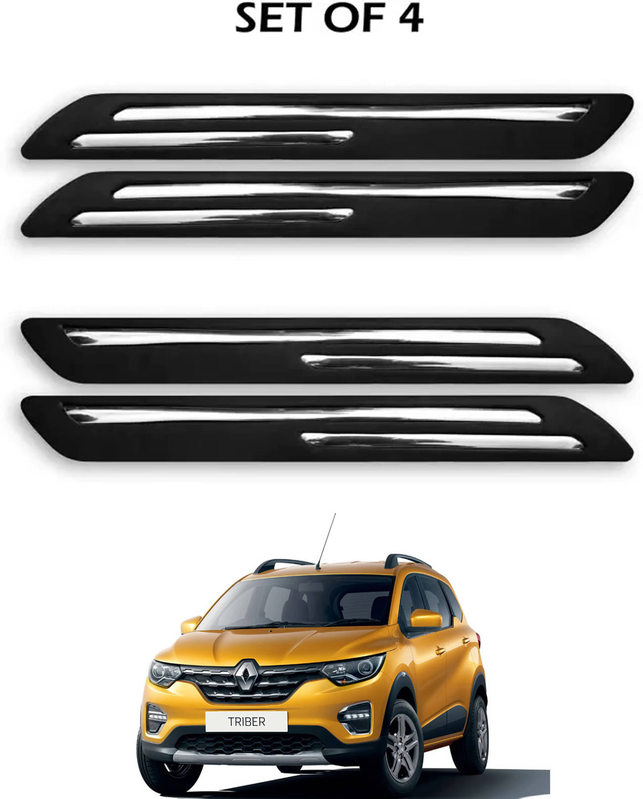 JVG Double Chrome Bumper Protection Guard (Pack Of 4) For Renault Triber JVG Double Chrome Bumper Protection Guard (Pack Of 4) For Renault Triber