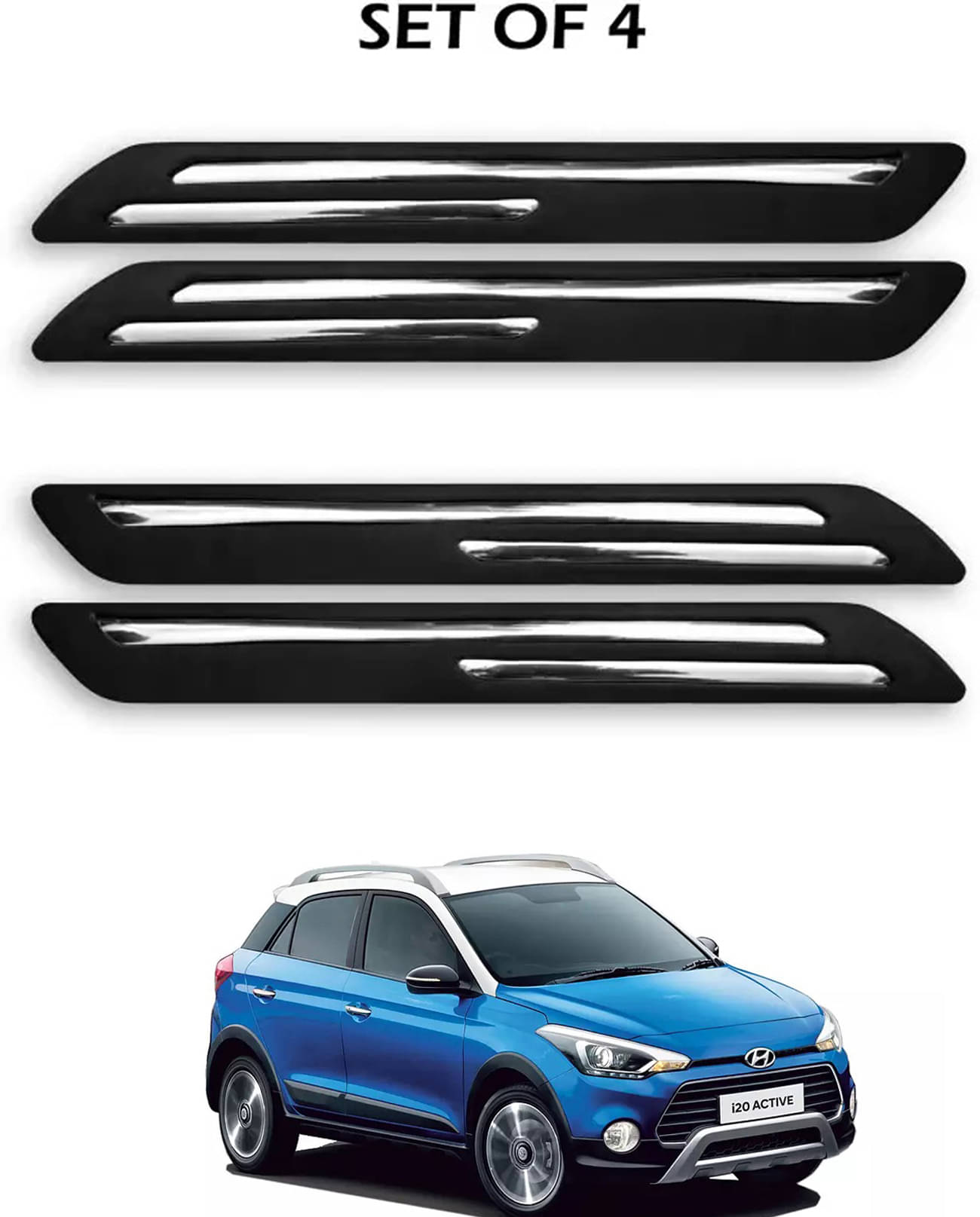 JVG Double Chrome Bumper Protection Guard (Pack Of 4) For Hyundai i20 Active JVG Double Chrome Bumper Protection Guard (Pack Of 4) For Hyundai i20 Active