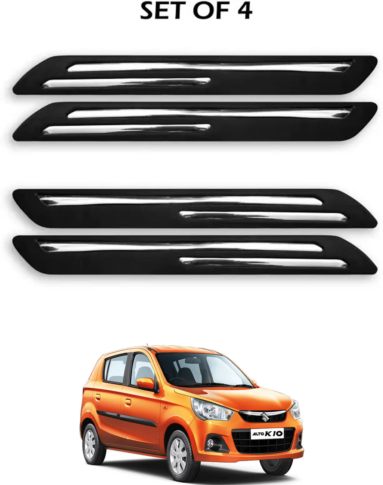     			JVG Double Chrome Bumper Protection Guard (Pack Of 4) For Maruti Suzuki Alto K10