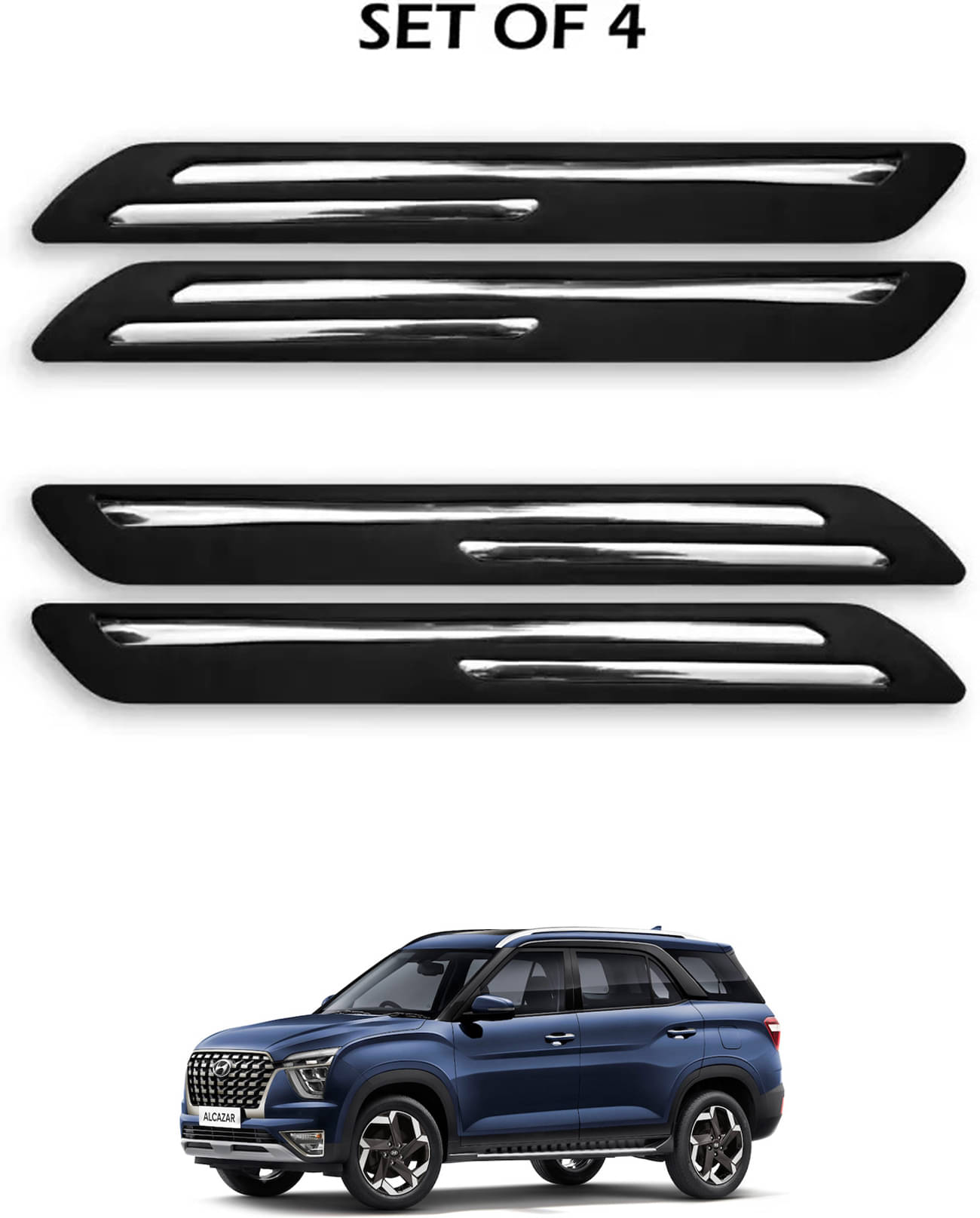JVG Double Chrome Bumper Protection Guard (Pack Of 4) For Hyundai Alcazar JVG Double Chrome Bumper Protection Guard (Pack Of 4) For Hyundai Alcazar