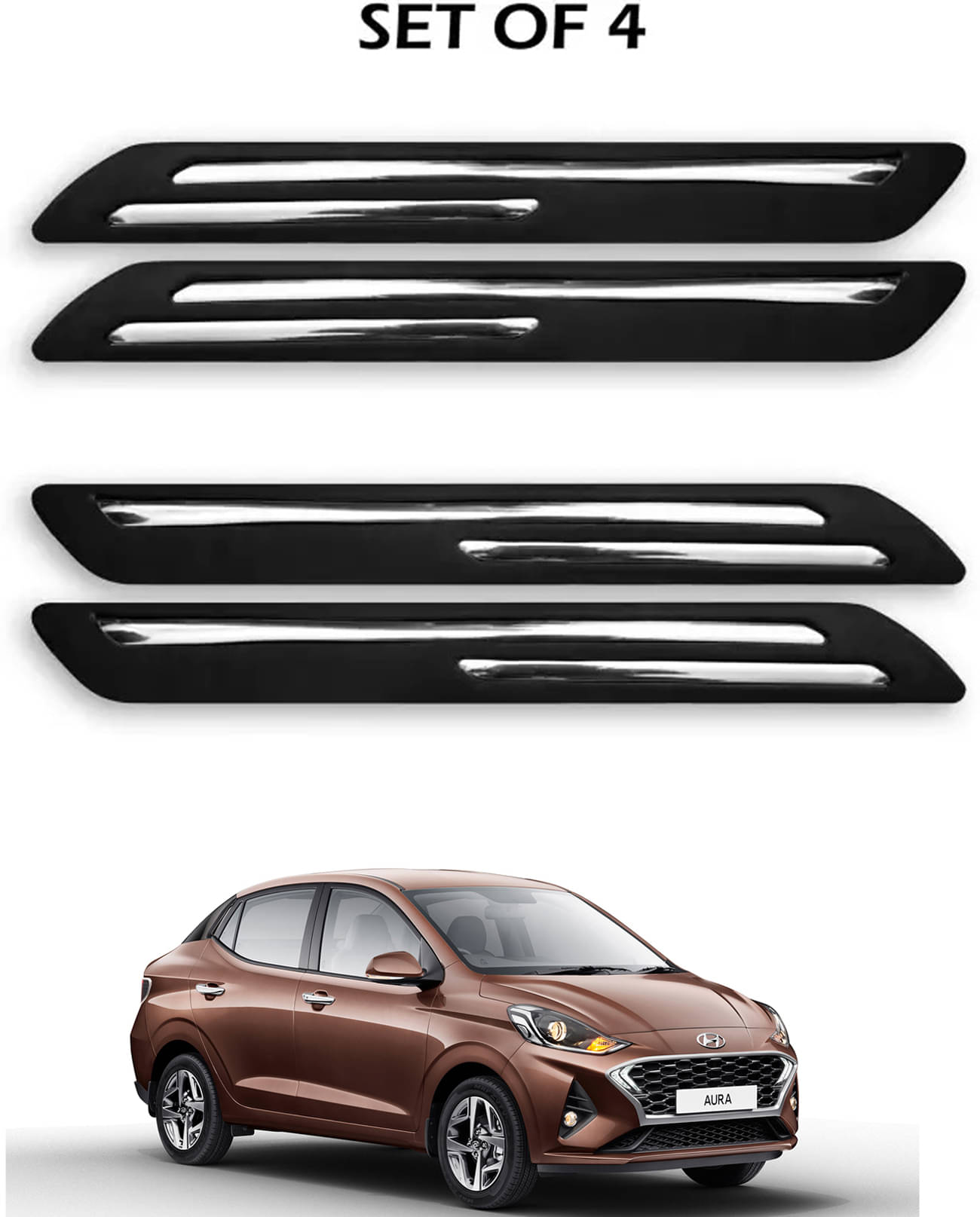     			JVG Double Chrome Bumper Protection Guard (Pack Of 4) For Hyundai Aura