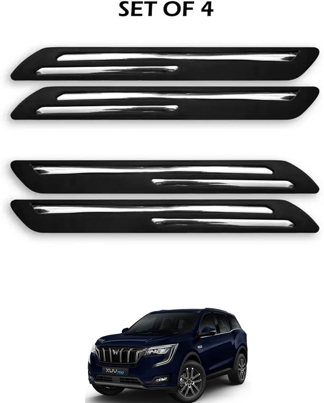 JVG Double Chrome Bumper Protection Guard (Pack Of 4) For Mahindra XUV 700 JVG Double Chrome Bumper Protection Guard (Pack Of 4) For Mahindra XUV 700