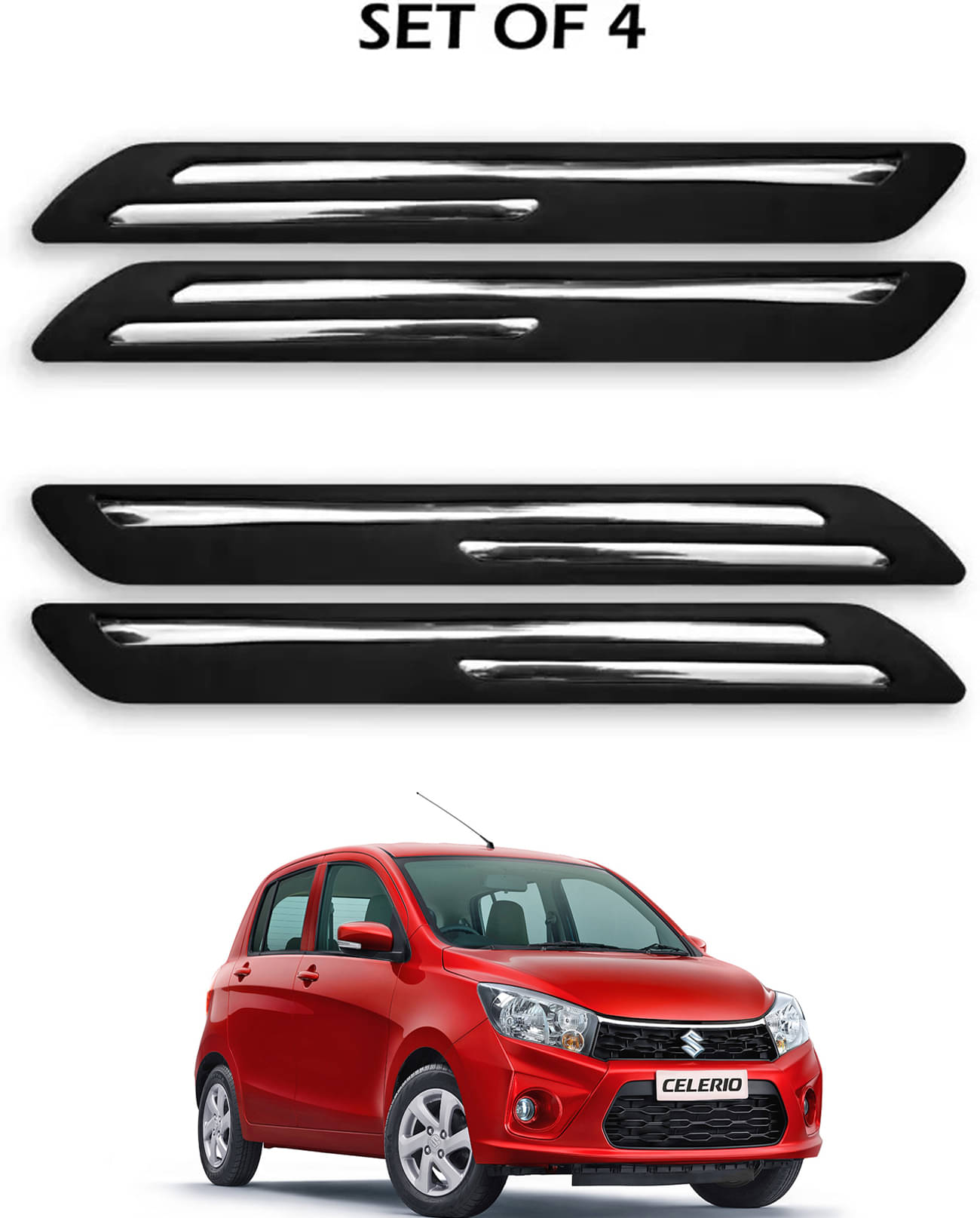     			JVG Double Chrome Bumper Protection Guard (Pack Of 4) For Maruti Suzuki Celerio