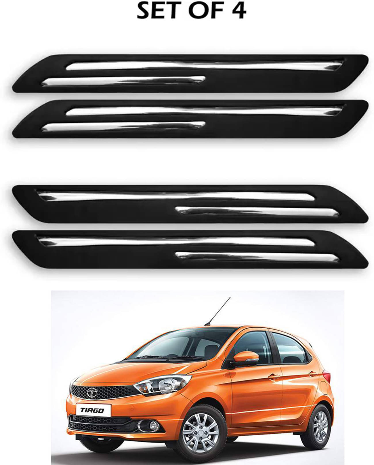 JVG Double Chrome Bumper Protection Guard (Pack Of 4) For Tata Tiago JVG Double Chrome Bumper Protection Guard (Pack Of 4) For Tata Tiago