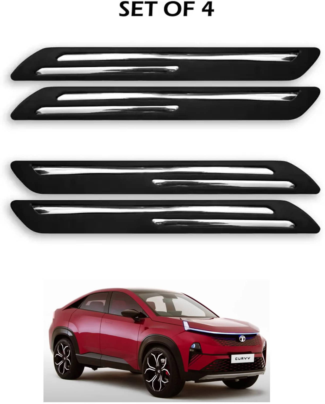 JVG Double Chrome Bumper Protection Guard (Pack Of 4) For Tata Curvv     			JVG Double Chrome Bumper Protection Guard (Pack Of 4) For Tata Curvv
