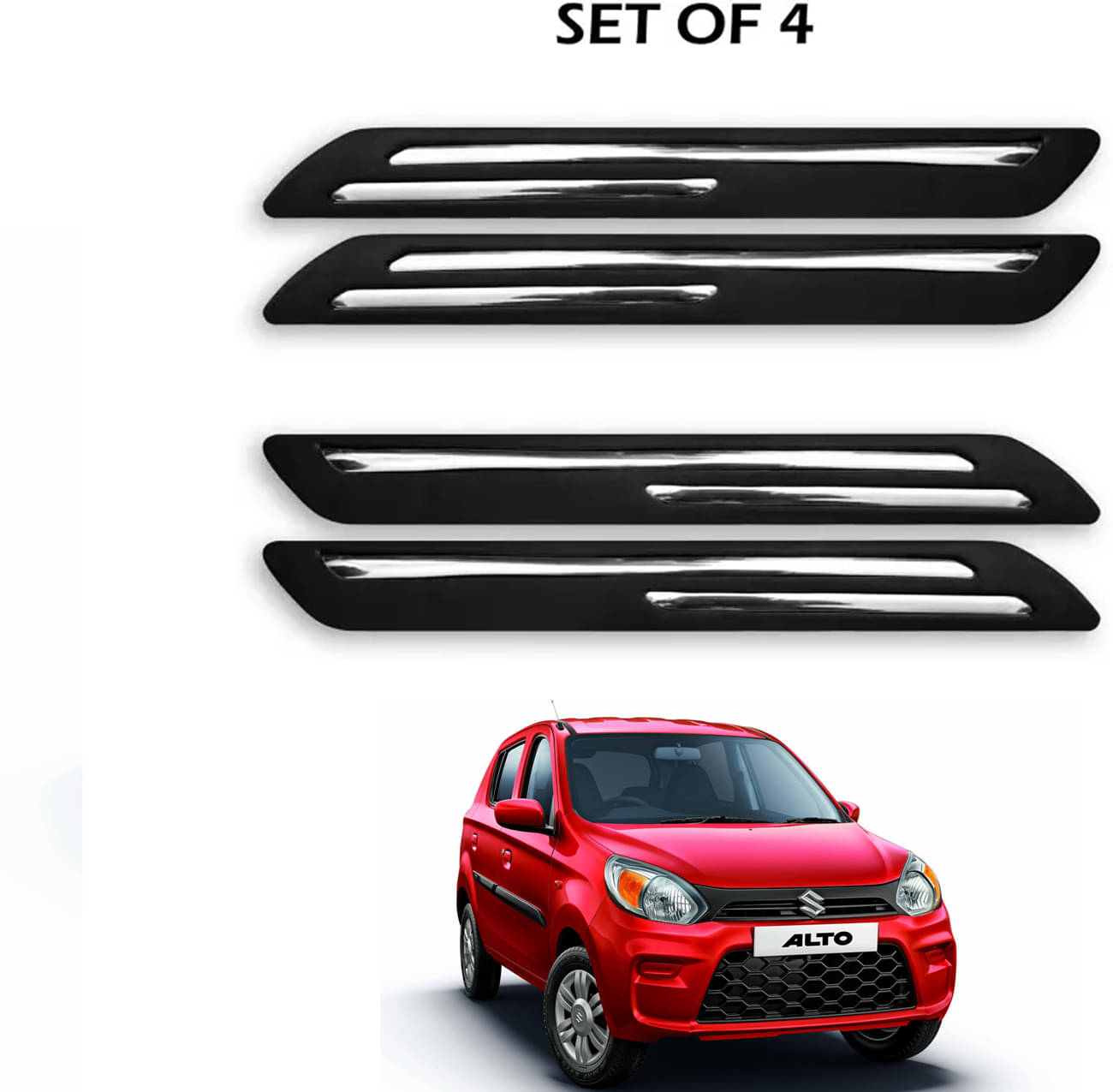     			JVG Double Chrome Bumper Protection Guard (Pack Of 4) For Maruti Suzuki Alto