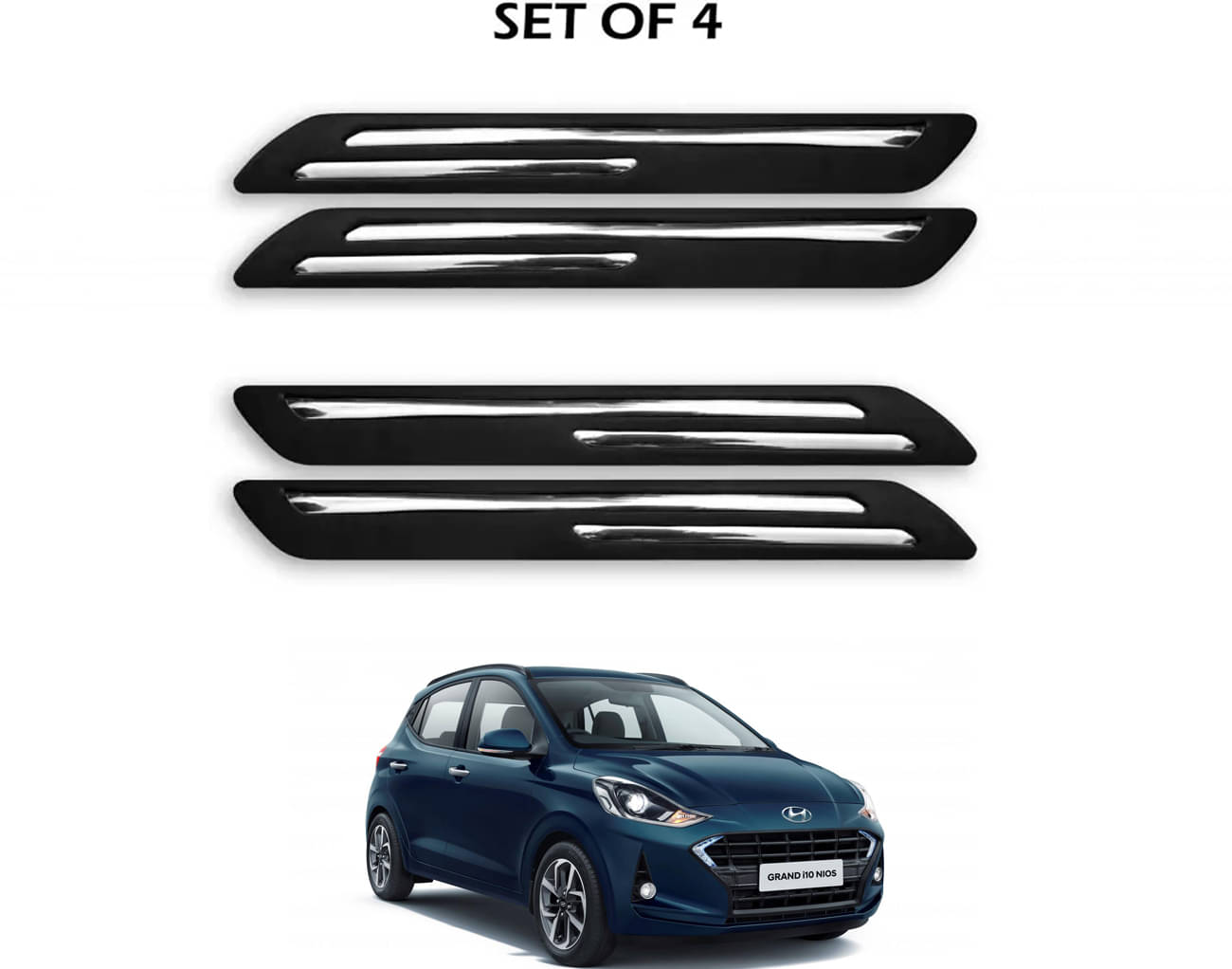     			JVG Double Chrome Bumper Protection Guard (Pack Of 4) For Hyundai Grand I10 Nios