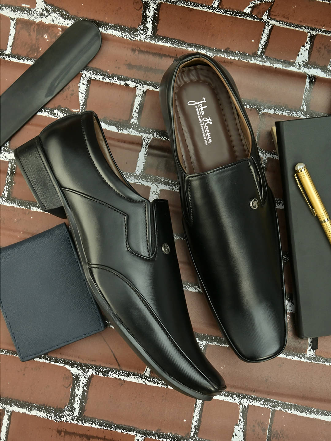     			John Karsun Black Men's Slip On Formal Shoes